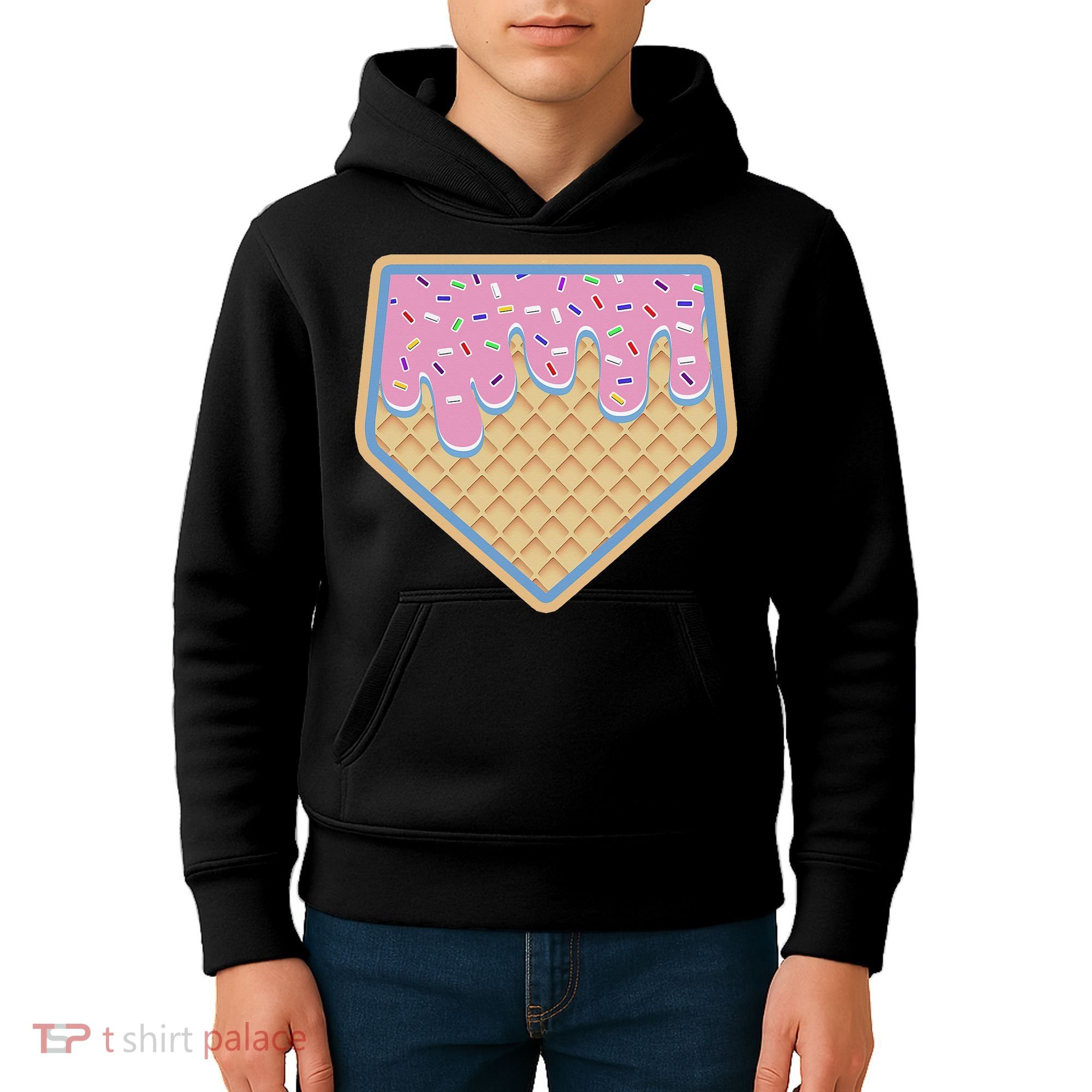 Baseball Ice Cream Dripping Baseball Home Plate Drip Kids Hoodie