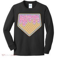 Baseball Ice Cream Dripping Baseball Home Plate Drip Kids Long Sleeve Shirt thumb 0