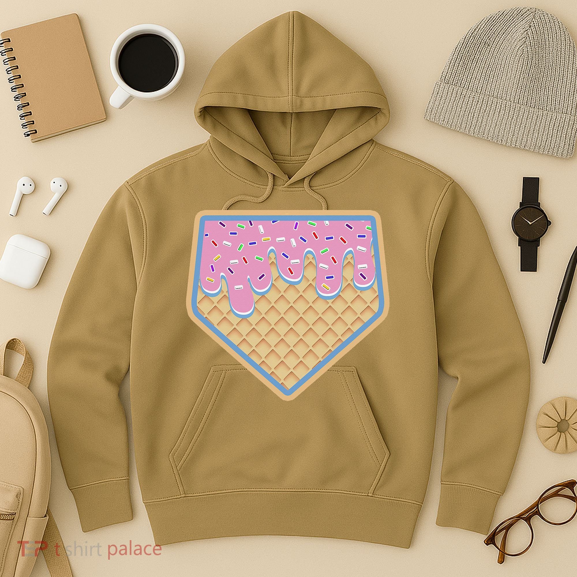 Baseball Ice Cream Dripping Baseball Home Plate Drip Hoodie