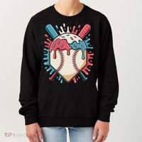 Baseball Ice Cream Dripping Baseball Home Plate Drip Women's Sweatshirt thumb 0