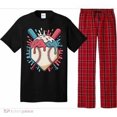 Baseball Ice Cream Dripping Baseball Home Plate Drip Pajama Set