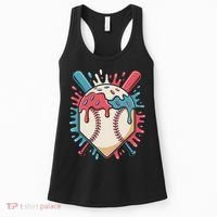 Baseball Ice Cream Dripping Baseball Home Plate Drip Women's Tank Top thumb 0