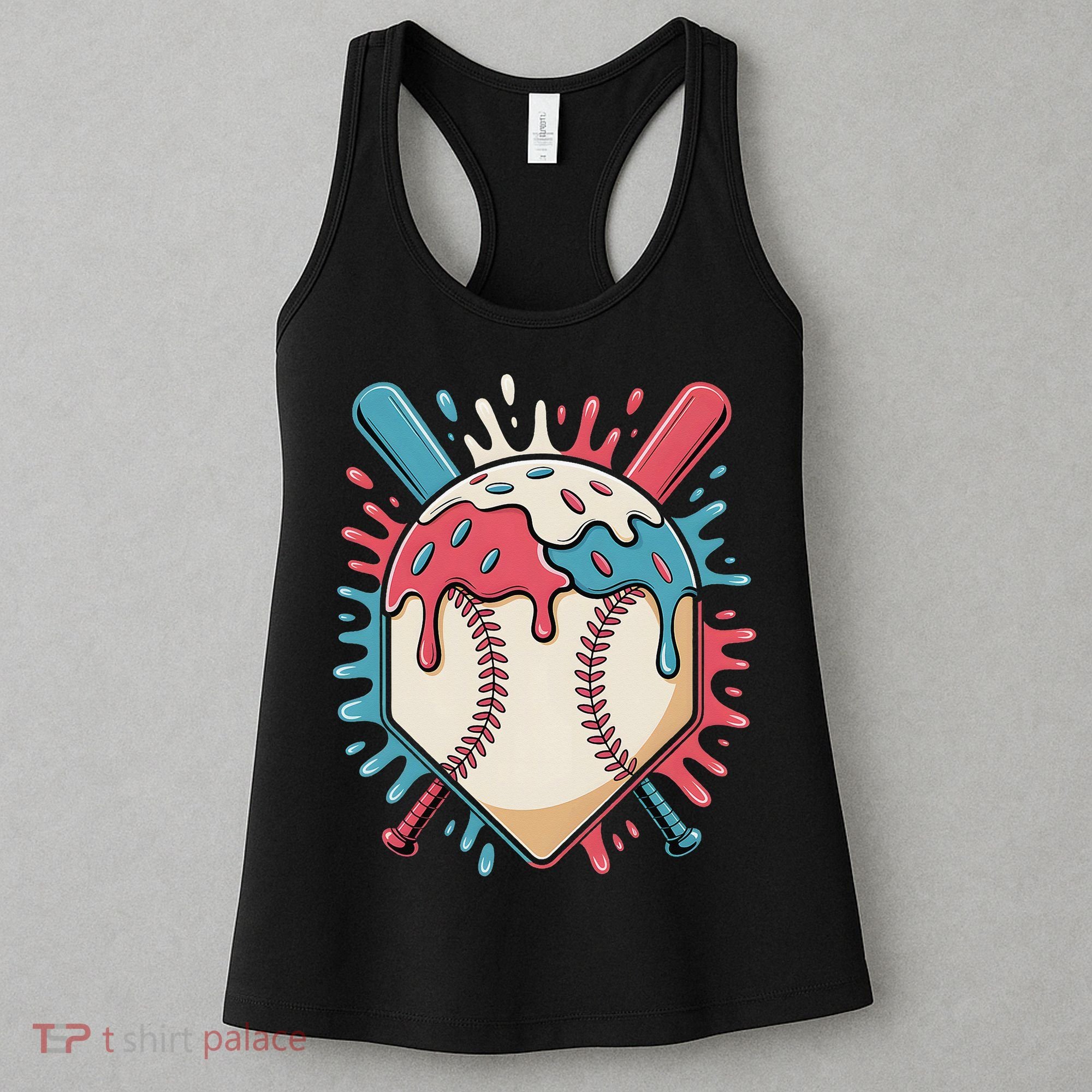 Baseball Ice Cream Dripping Baseball Home Plate Drip Women's Tank Top
