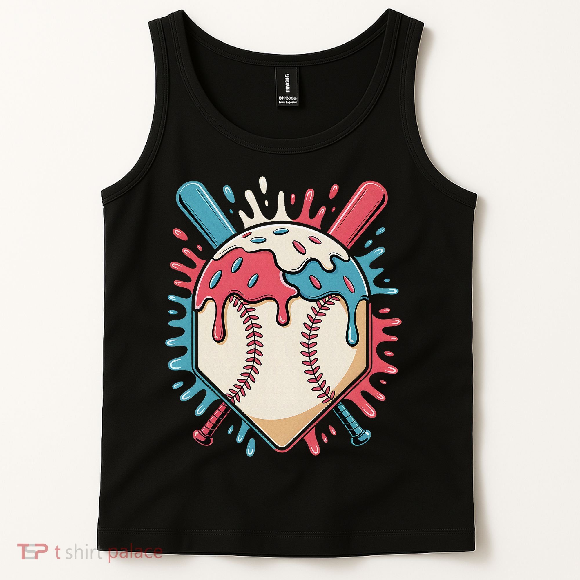 Baseball Ice Cream Dripping Baseball Home Plate Drip Tank Top