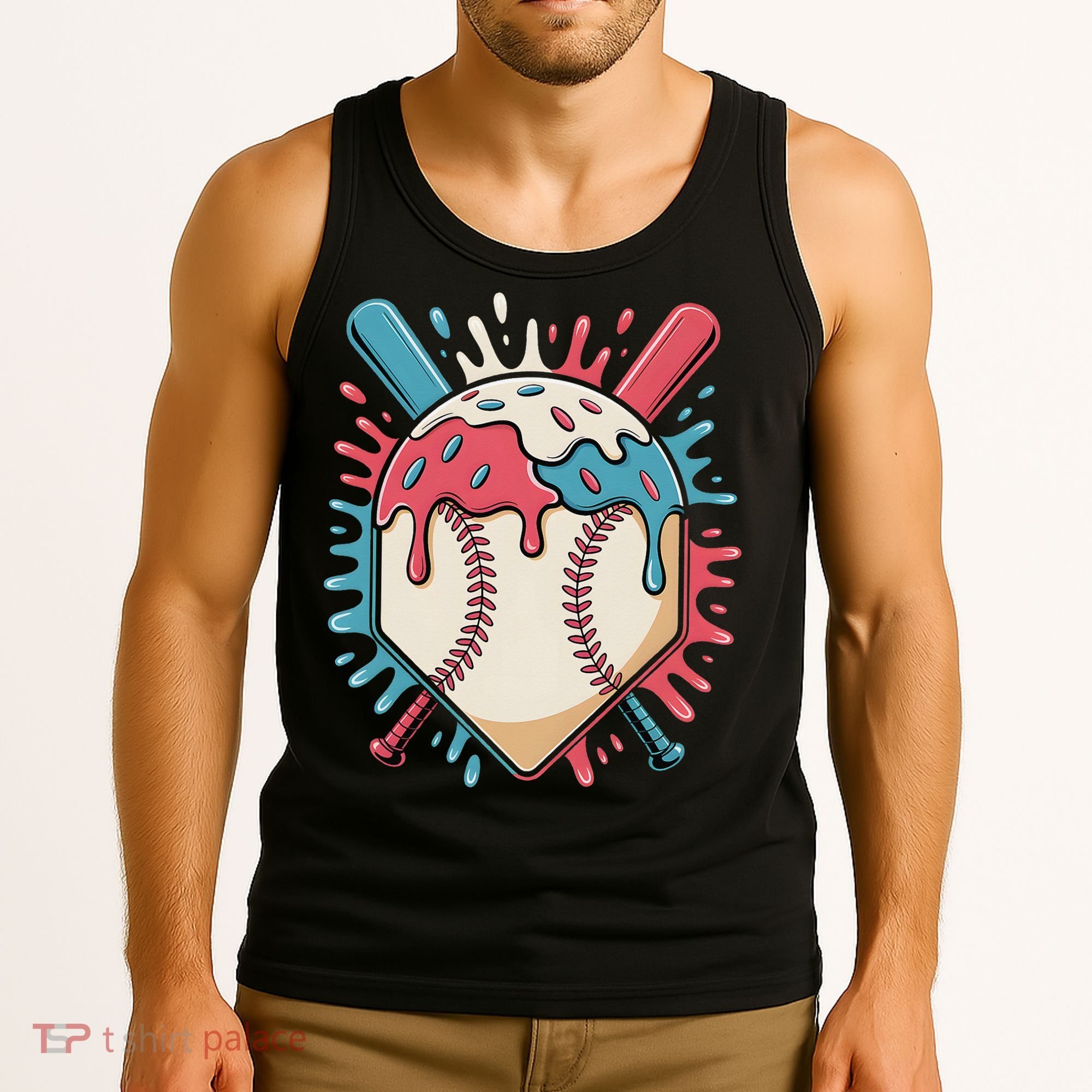 Baseball Ice Cream Dripping Baseball Home Plate Drip Tank Top