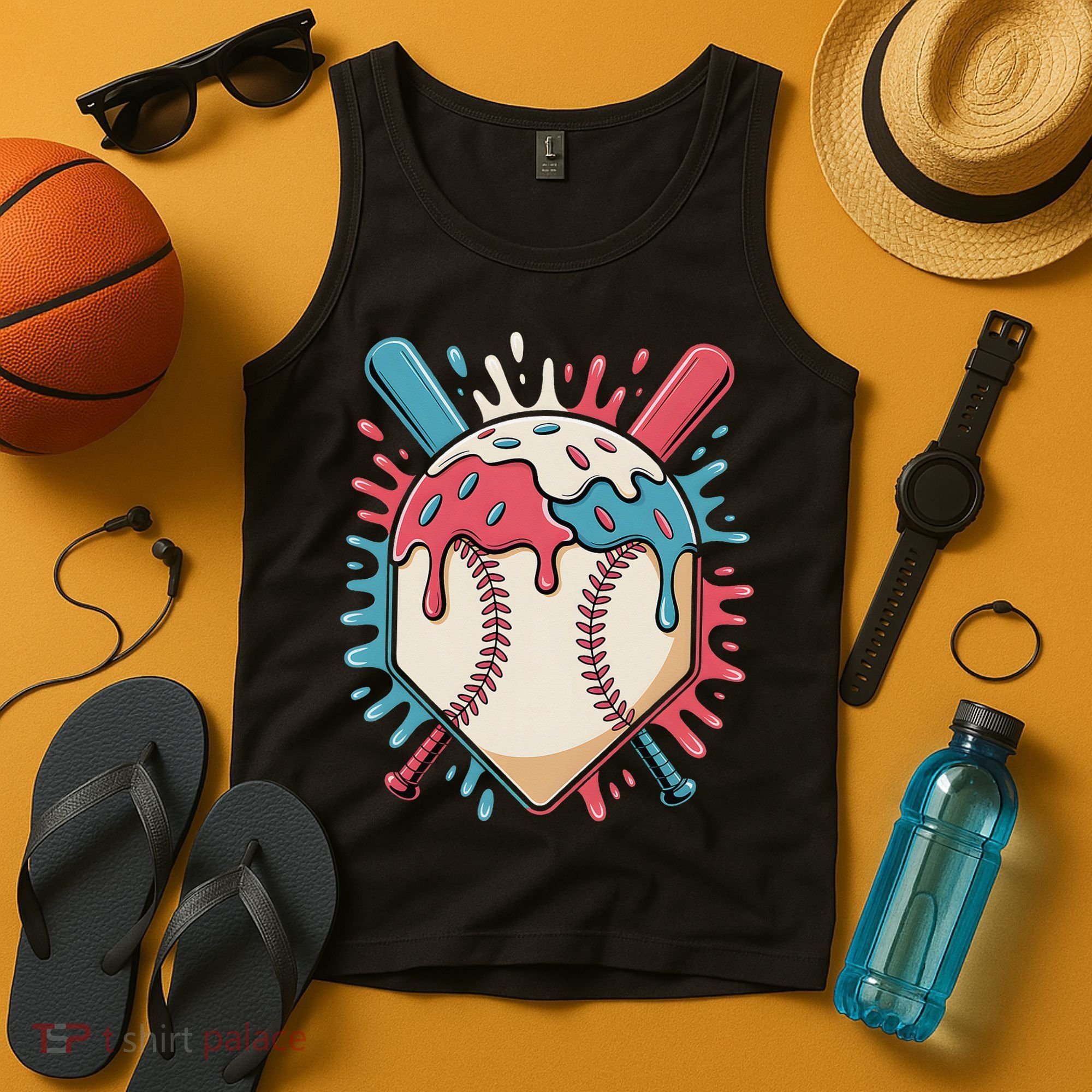 Baseball Ice Cream Dripping Baseball Home Plate Drip Tank Top