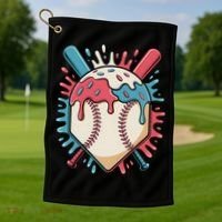 Baseball Ice Cream Dripping Baseball Home Plate Drip Golf Towel thumb 1