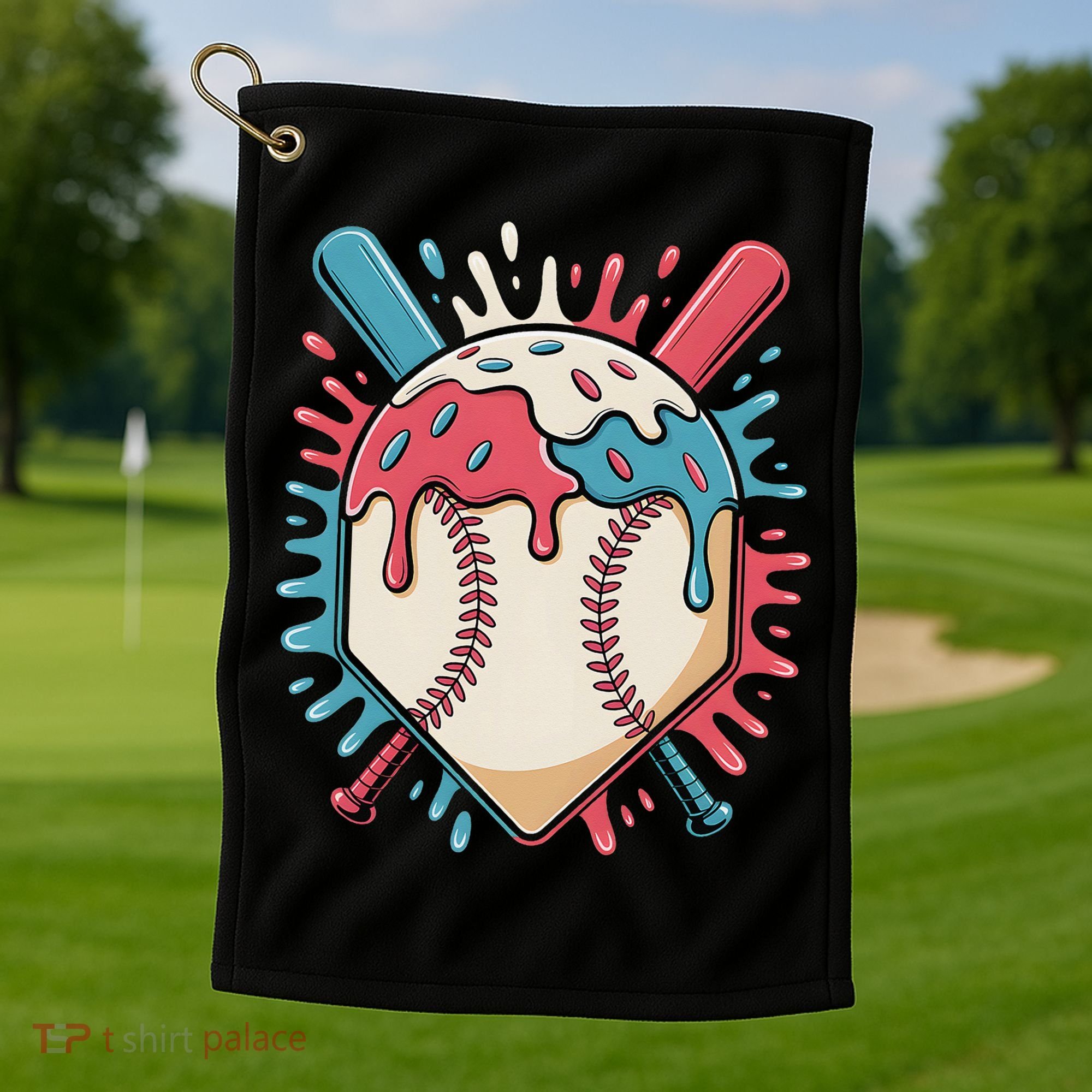 Baseball Ice Cream Dripping Baseball Home Plate Drip Golf Towel