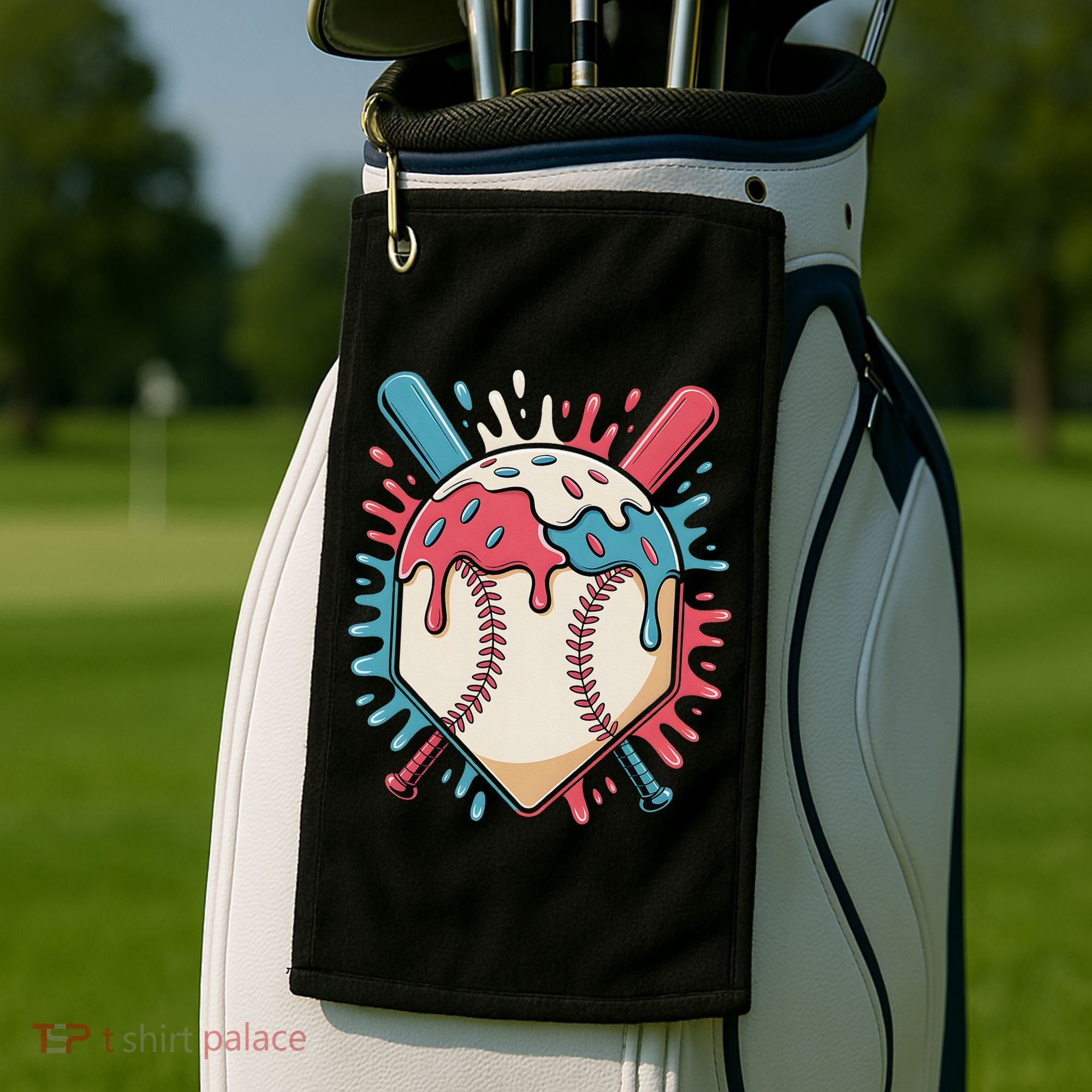 Baseball Ice Cream Dripping Baseball Home Plate Drip Golf Towel