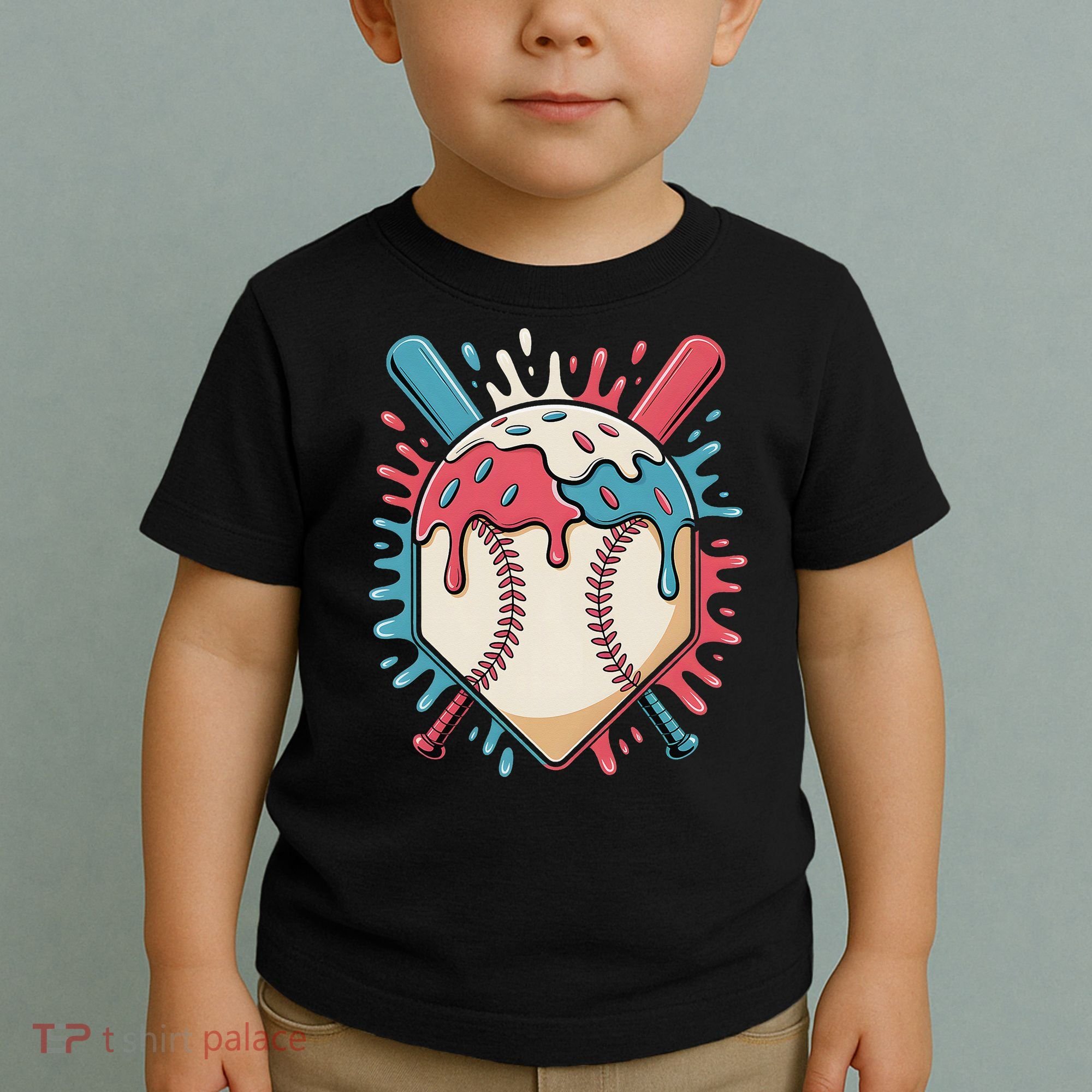 Baseball Ice Cream Dripping Baseball Home Plate Drip Toddler T-Shirt