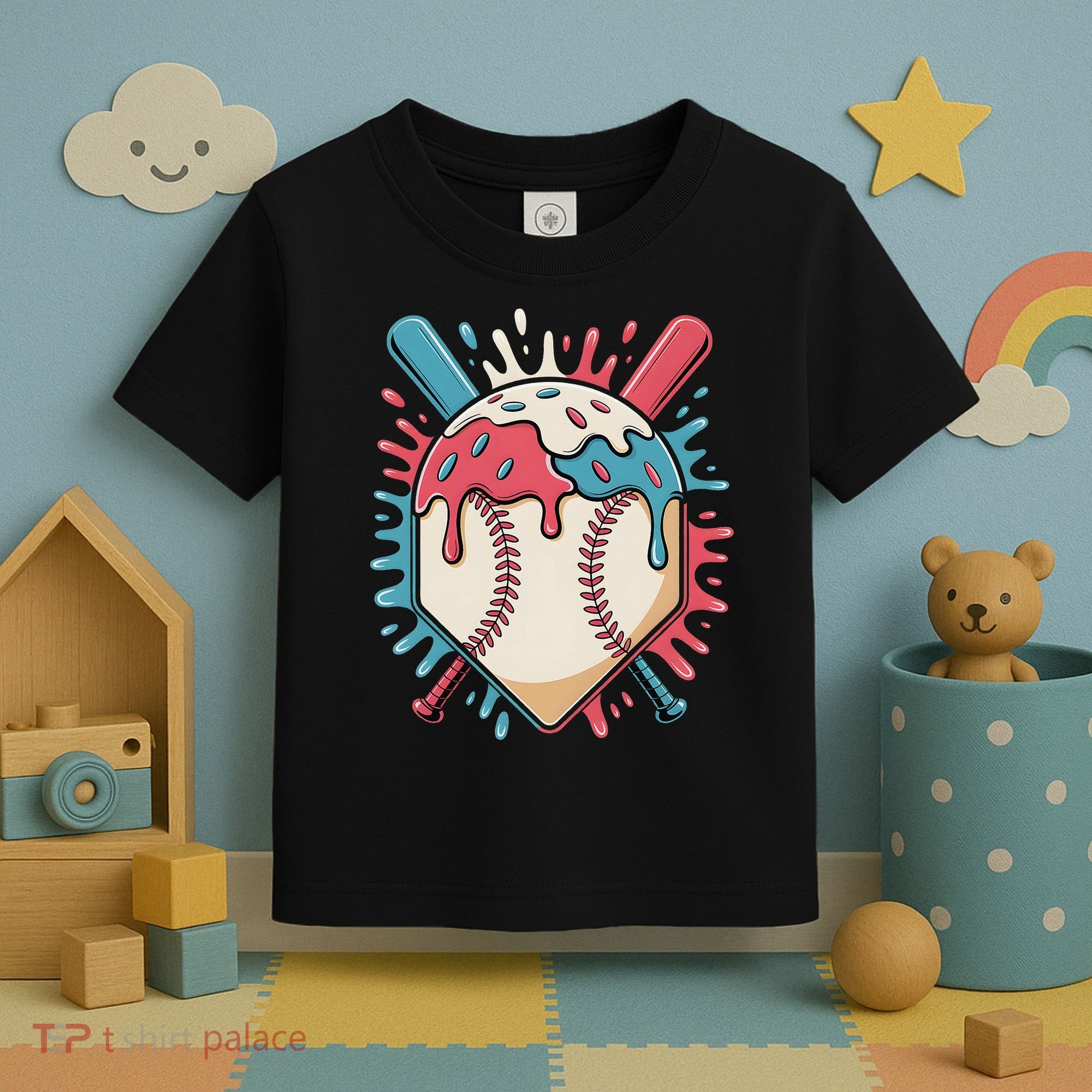 Baseball Ice Cream Dripping Baseball Home Plate Drip Toddler T-Shirt