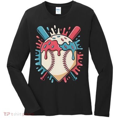 Baseball Ice Cream Dripping Baseball Home Plate Drip Women's Long Sleeve Shirt