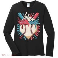 Baseball Ice Cream Dripping Baseball Home Plate Drip Women's Long Sleeve Shirt thumb 0