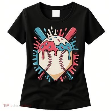 Baseball Ice Cream Dripping Baseball Home Plate Drip Women's T-Shirt