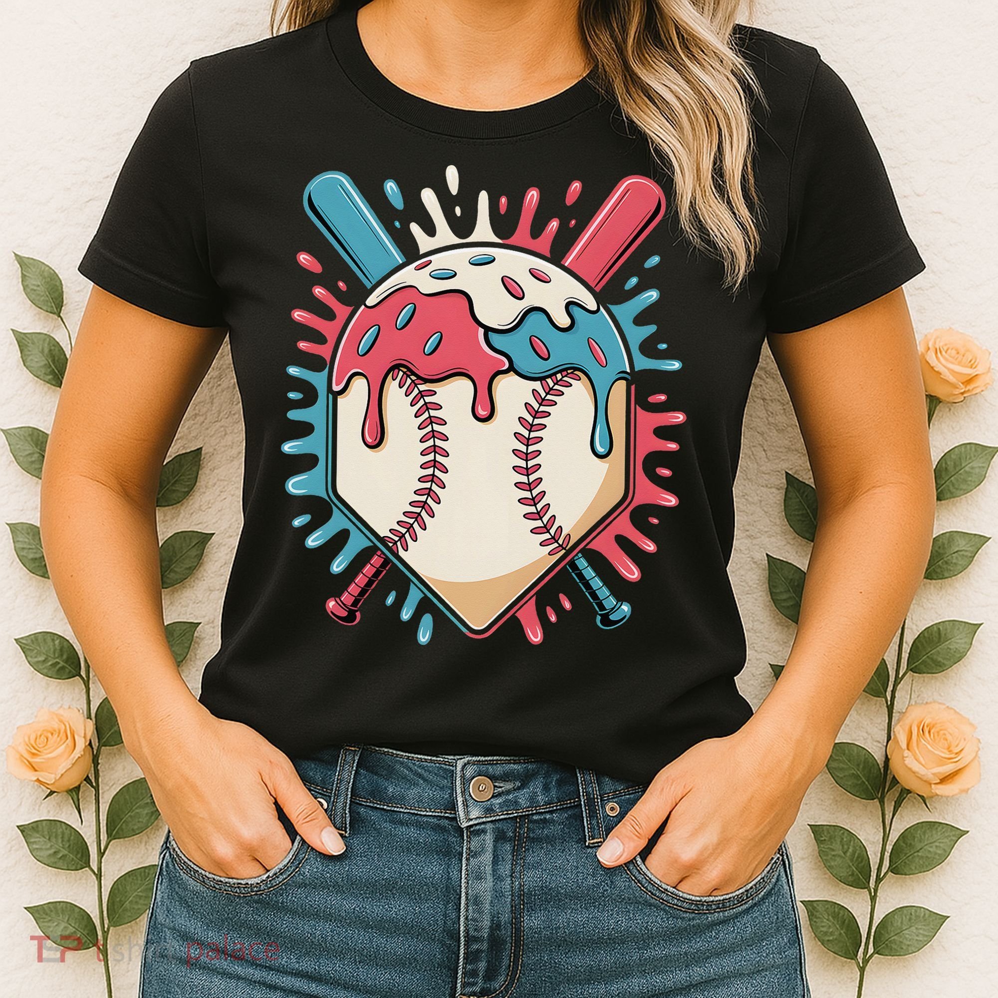 Baseball Ice Cream Dripping Baseball Home Plate Drip Women's T-Shirt