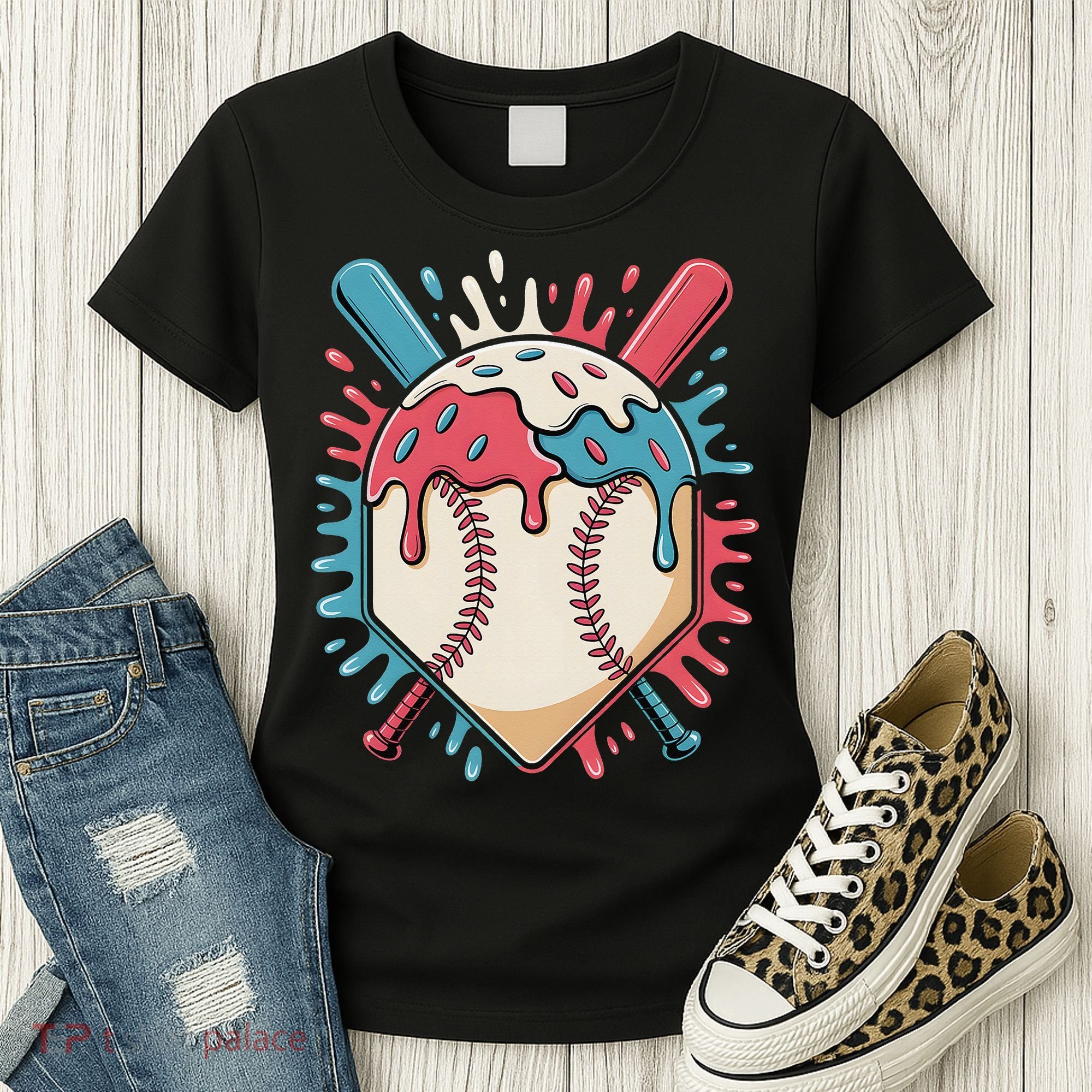 Baseball Ice Cream Dripping Baseball Home Plate Drip Women's T-Shirt
