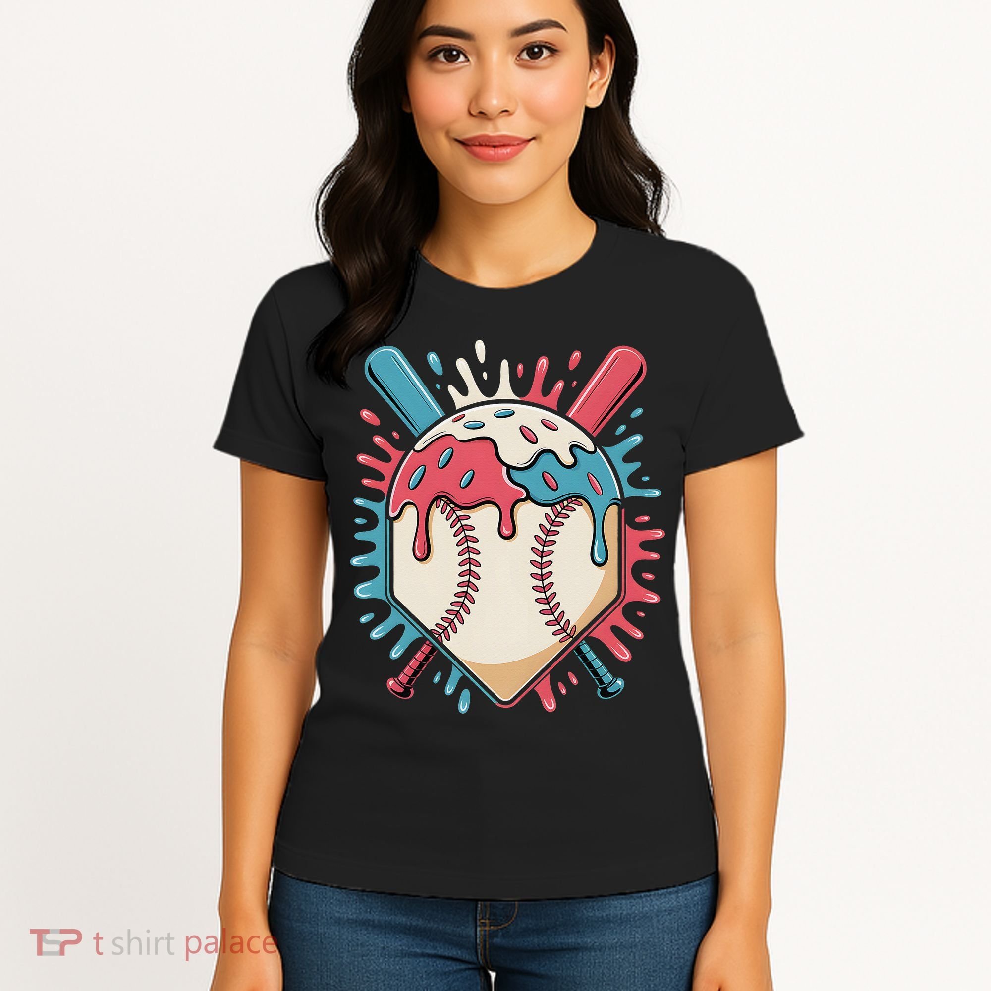 Baseball Ice Cream Dripping Baseball Home Plate Drip Women's T-Shirt