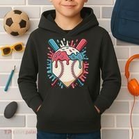 Baseball Ice Cream Dripping Baseball Home Plate Drip Kids Hoodie thumb 2
