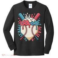 Baseball Ice Cream Dripping Baseball Home Plate Drip Kids Long Sleeve Shirt thumb 0