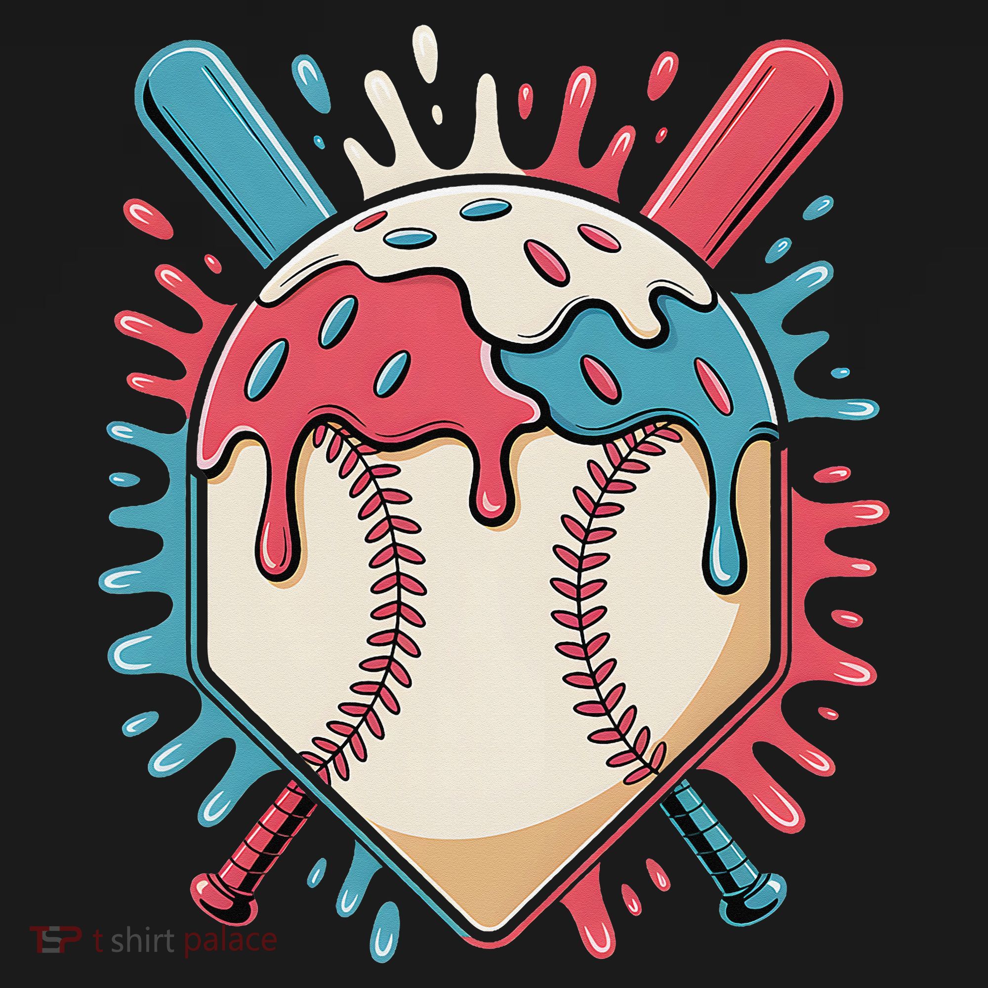 Baseball Ice Cream Dripping Baseball Home Plate Drip Kids Long Sleeve Shirt