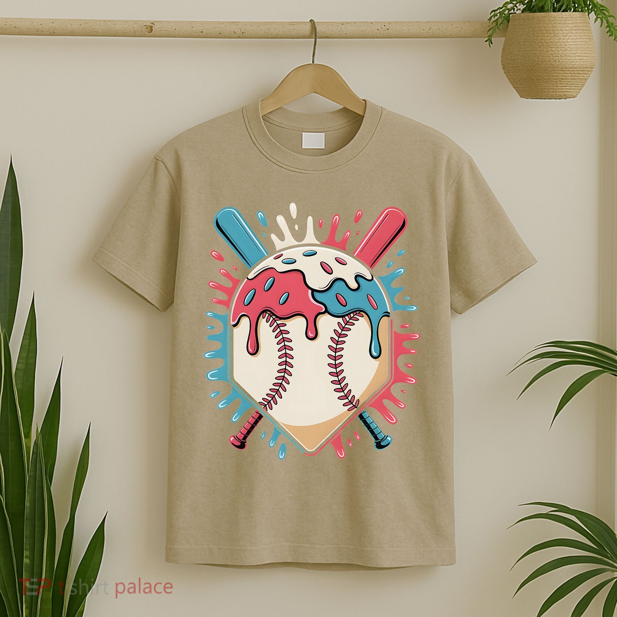 Baseball Ice Cream Dripping Baseball Home Plate Drip T-Shirt