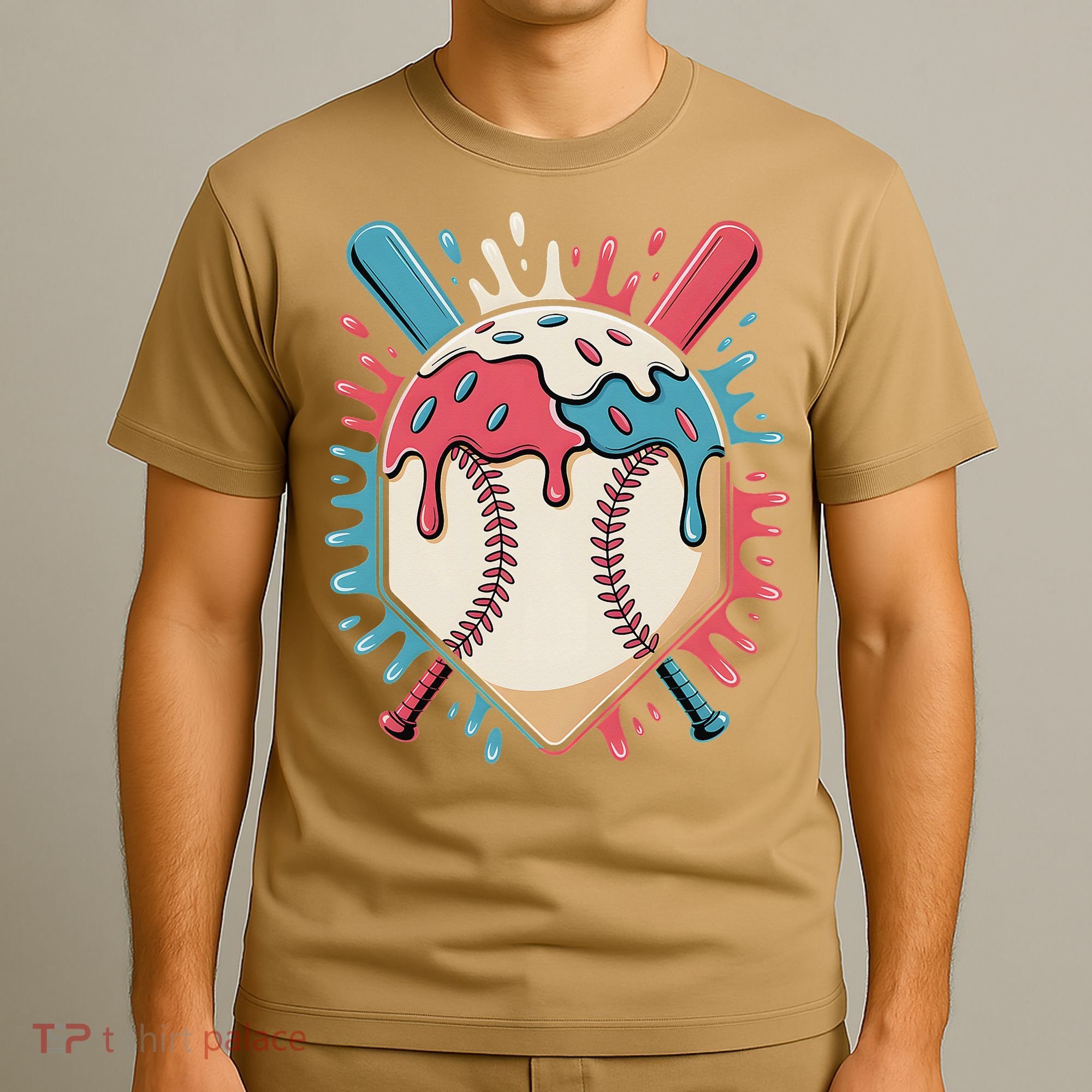Baseball Ice Cream Dripping Baseball Home Plate Drip T-Shirt