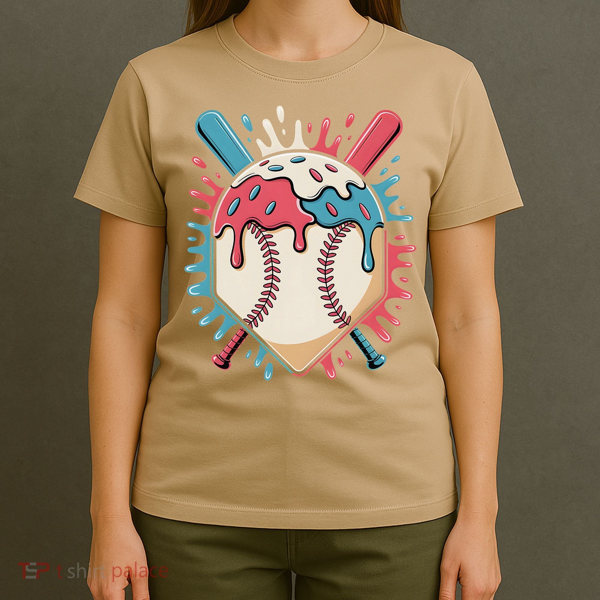 Baseball Ice Cream Dripping Baseball Home Plate Drip T-Shirt