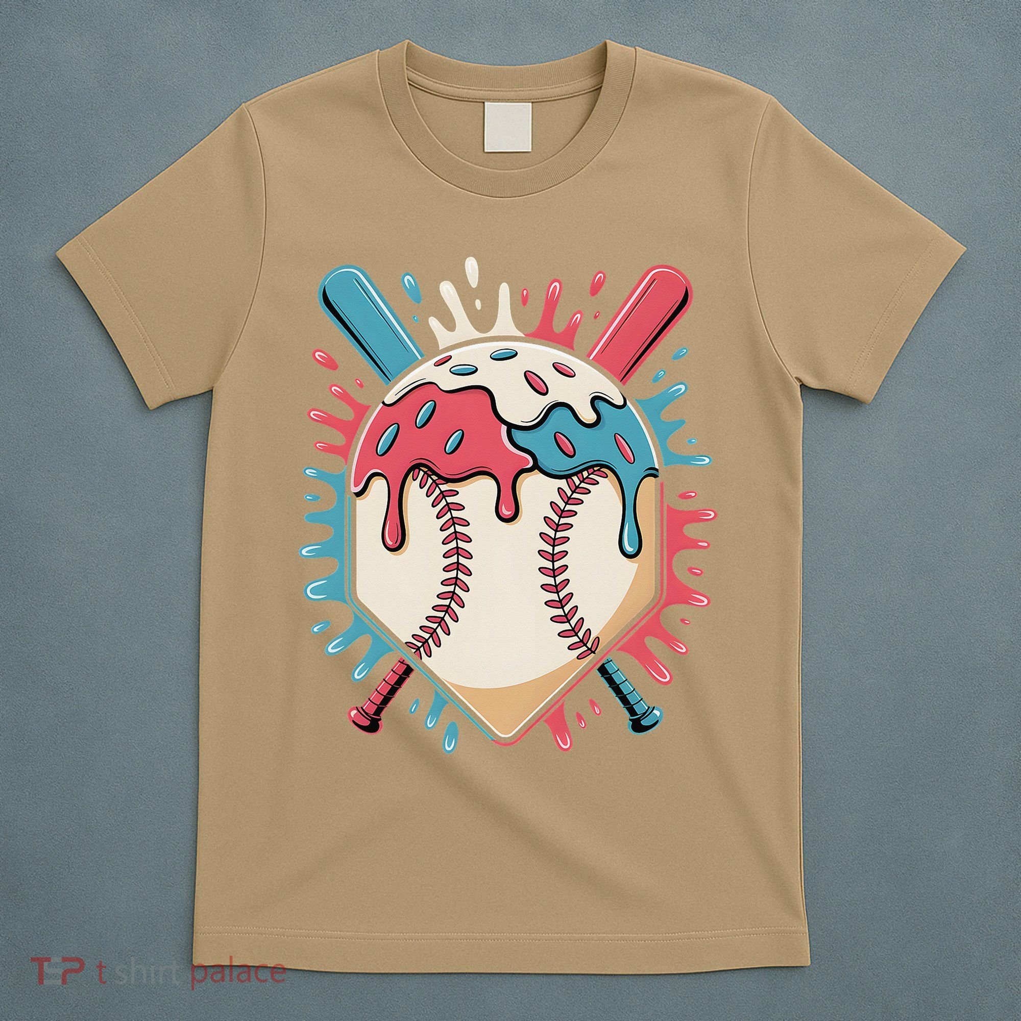 Baseball Ice Cream Dripping Baseball Home Plate Drip T-Shirt