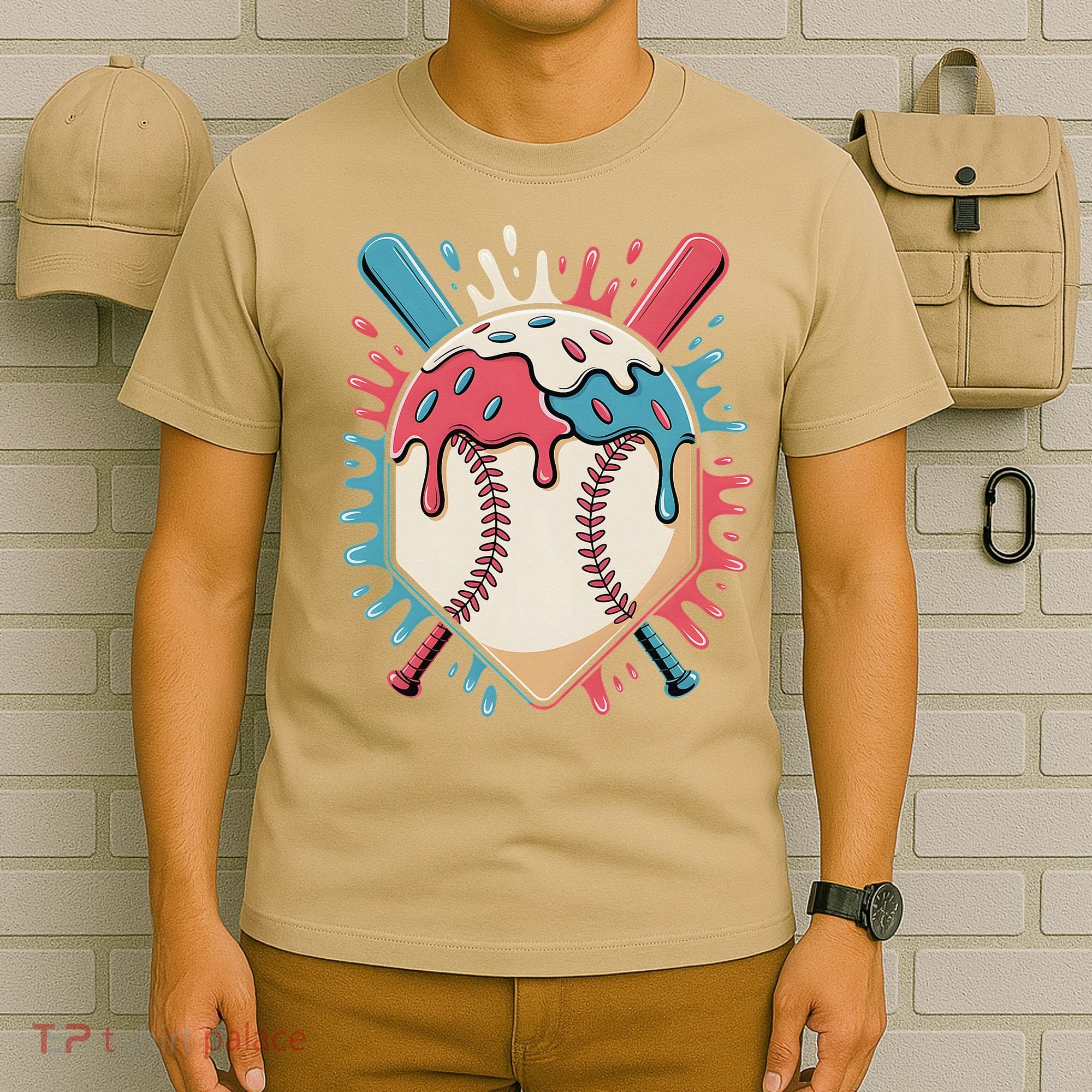 Baseball Ice Cream Dripping Baseball Home Plate Drip T-Shirt