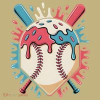 Baseball Ice Cream Dripping Baseball Home Plate Drip Button thumb 1