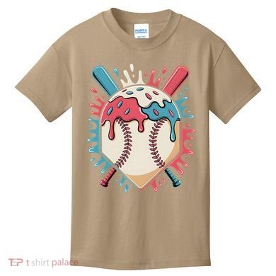 Baseball Ice Cream Dripping Baseball Home Plate Drip Kids T-Shirt