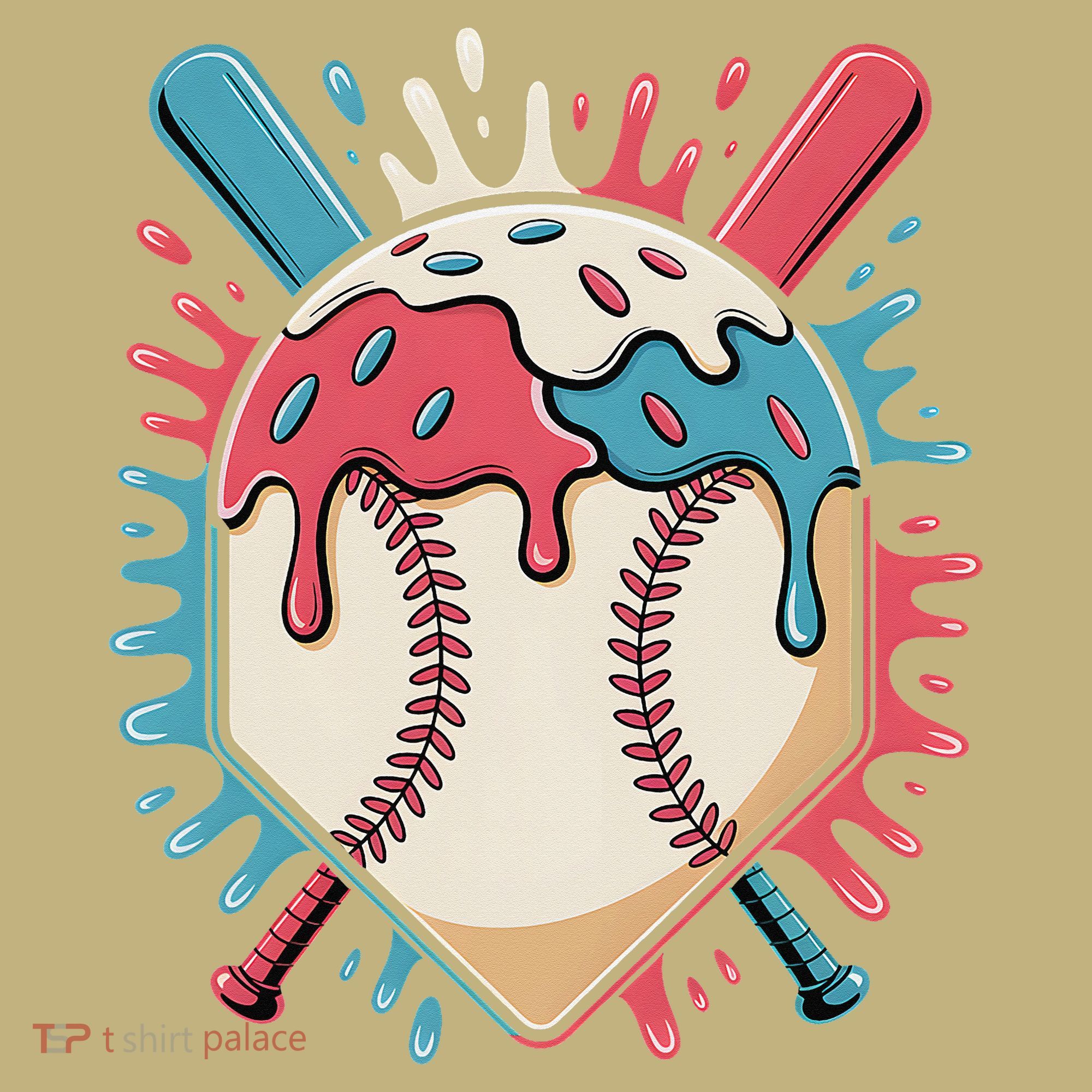 Baseball Ice Cream Dripping Baseball Home Plate Drip Kids T-Shirt