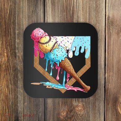 Baseball Ice Cream Dripping Drip Coaster