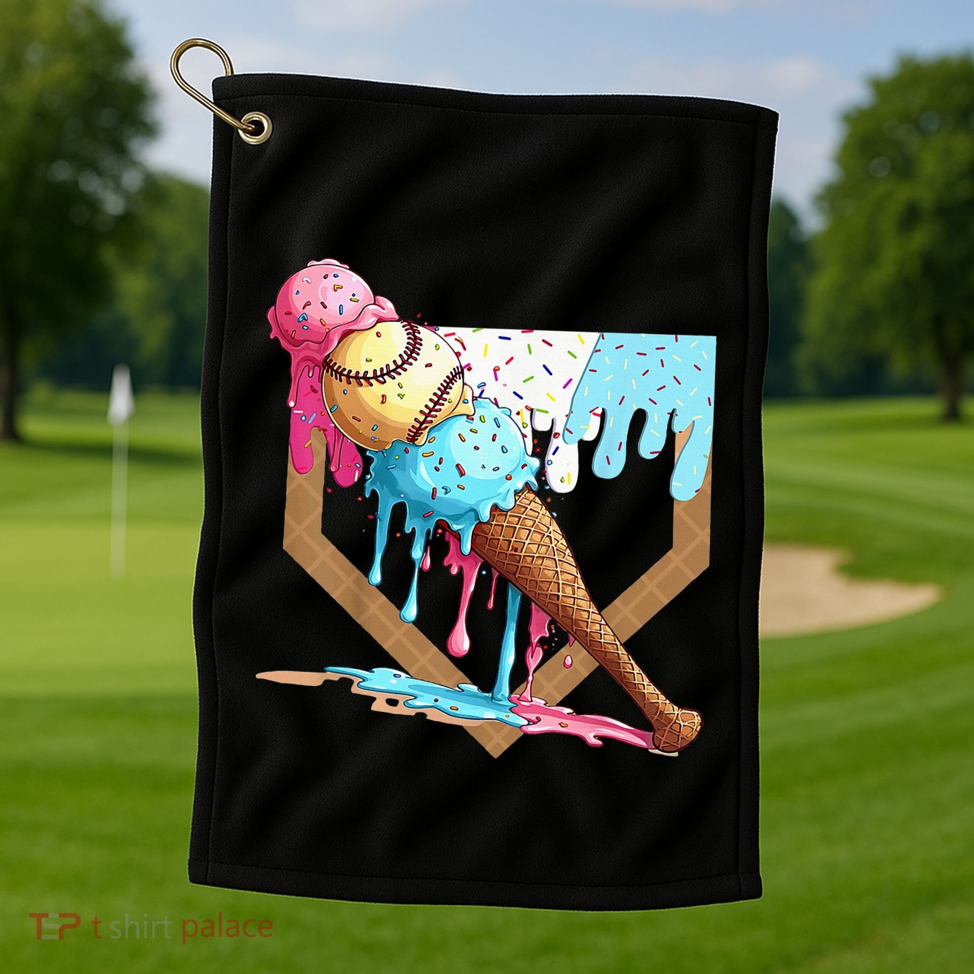 Baseball Ice Cream Dripping Drip Golf Towel