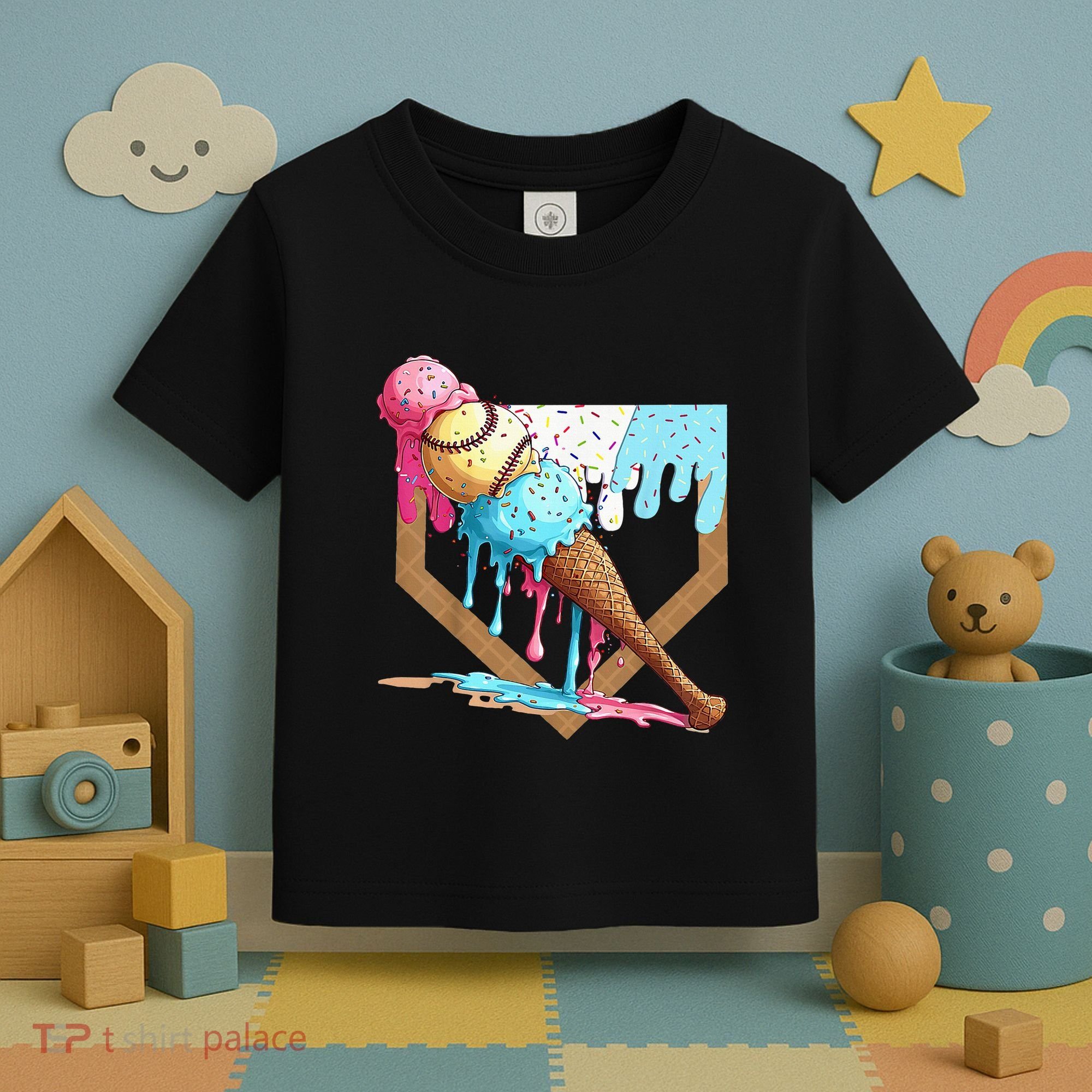 Baseball Ice Cream Dripping Drip Toddler T-Shirt