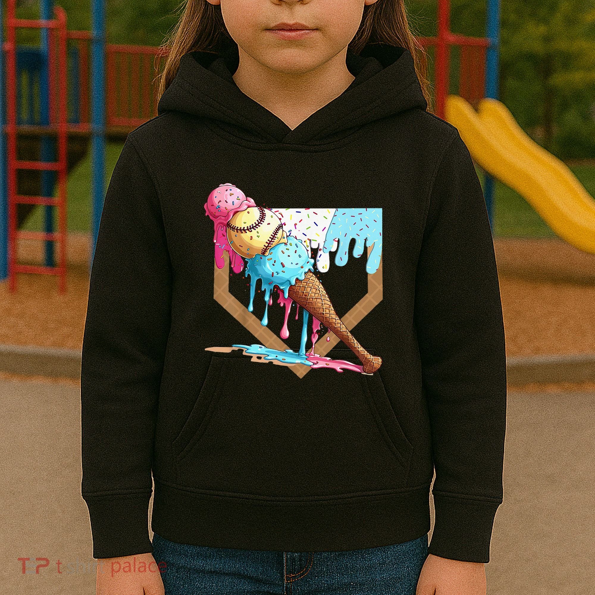 Baseball Ice Cream Dripping Drip Kids Hoodie