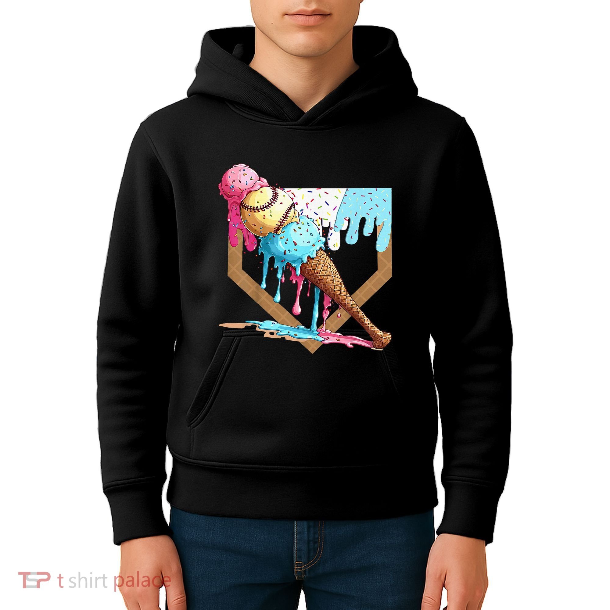 Baseball Ice Cream Dripping Drip Kids Hoodie