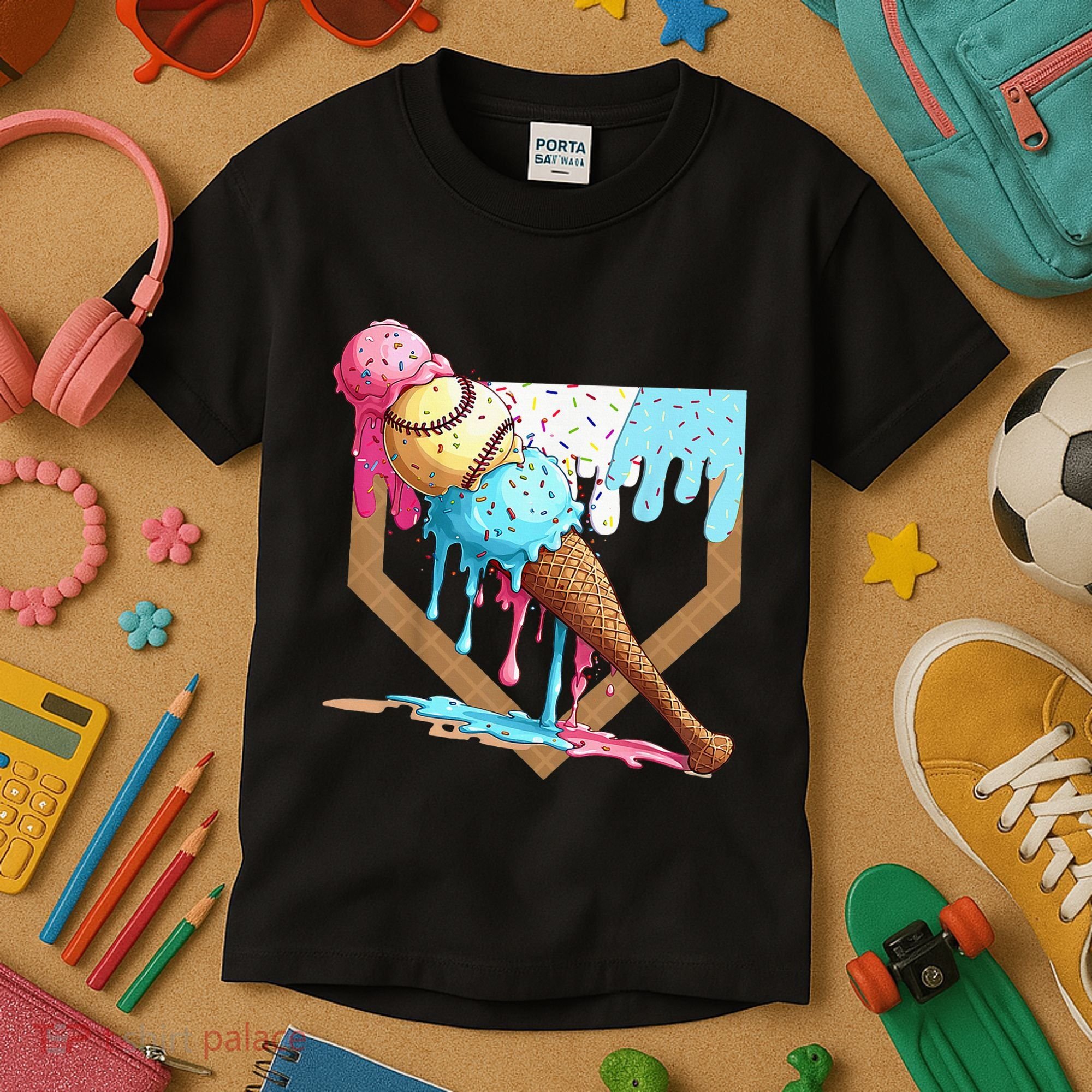 Baseball Ice Cream Dripping Drip Kids T-Shirt