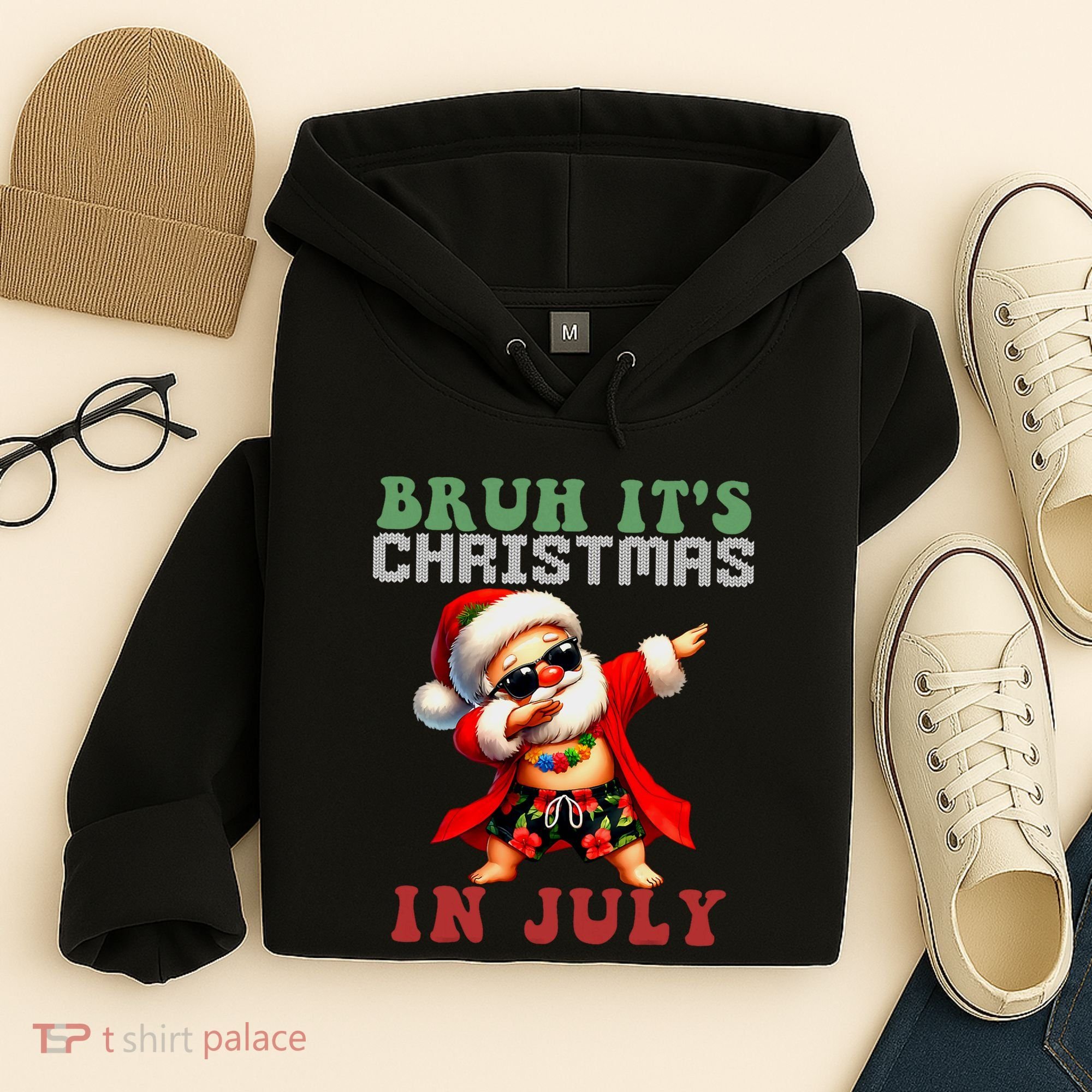 Bruh ItS Christmas In July Dabbing Santa Beach Vacation Hoodie