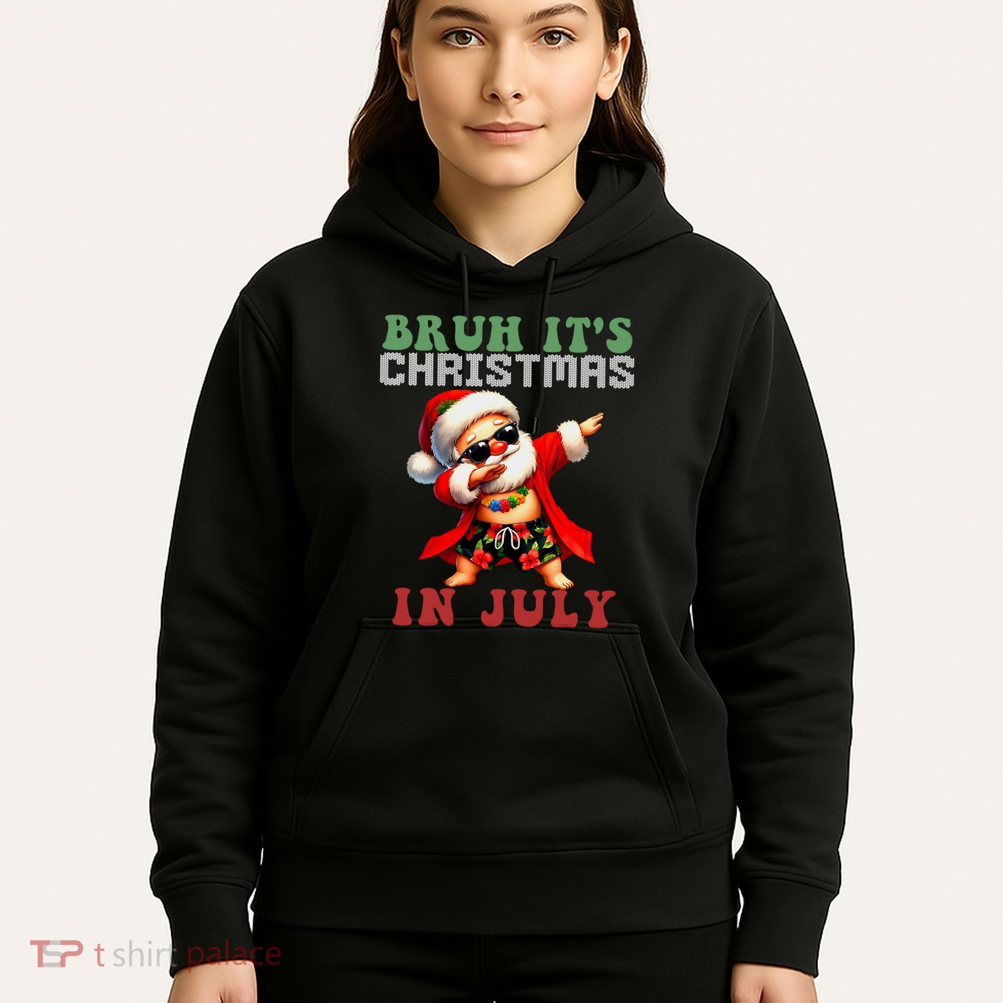 Bruh ItS Christmas In July Dabbing Santa Beach Vacation Hoodie