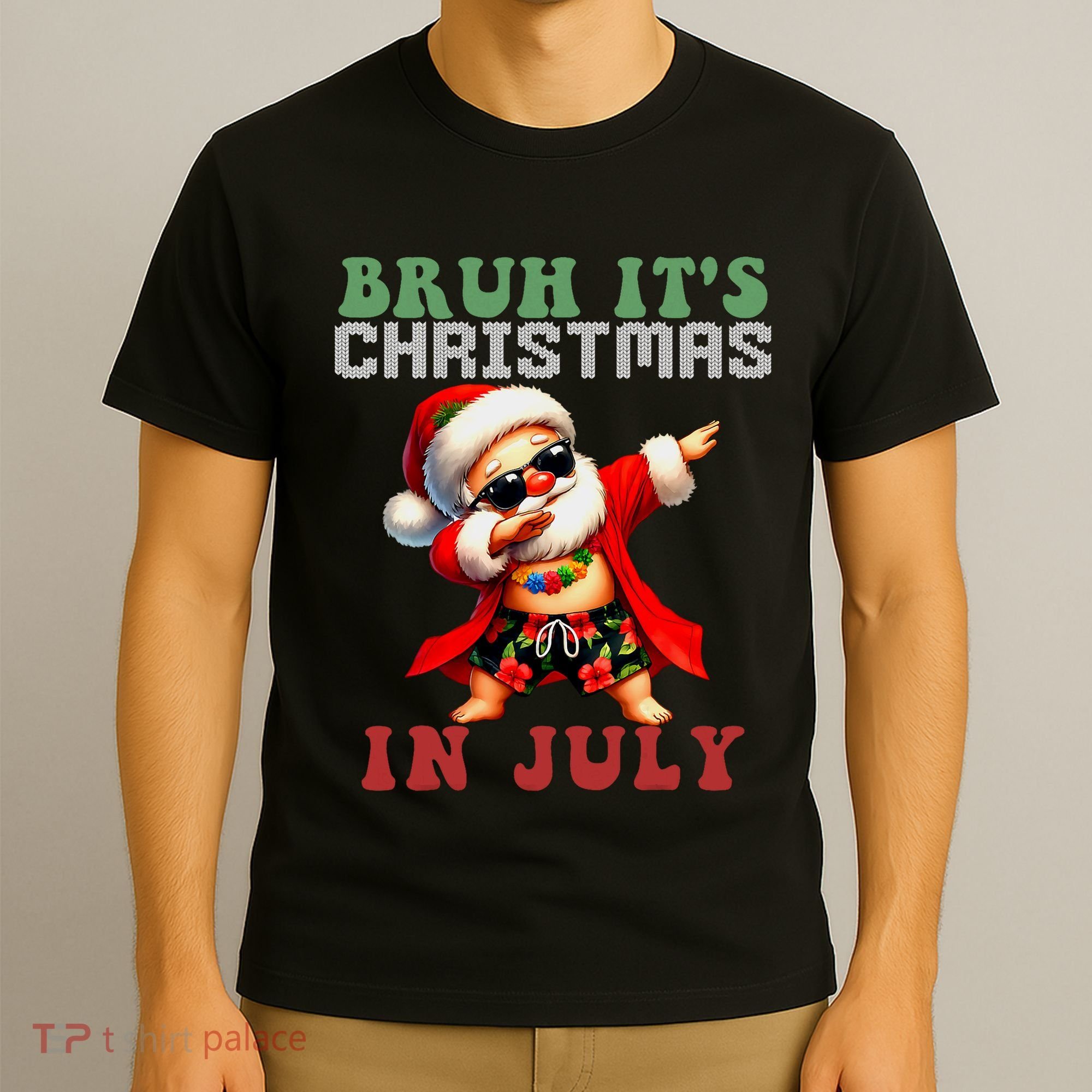Bruh ItS Christmas In July Dabbing Santa Beach Vacation T-Shirt
