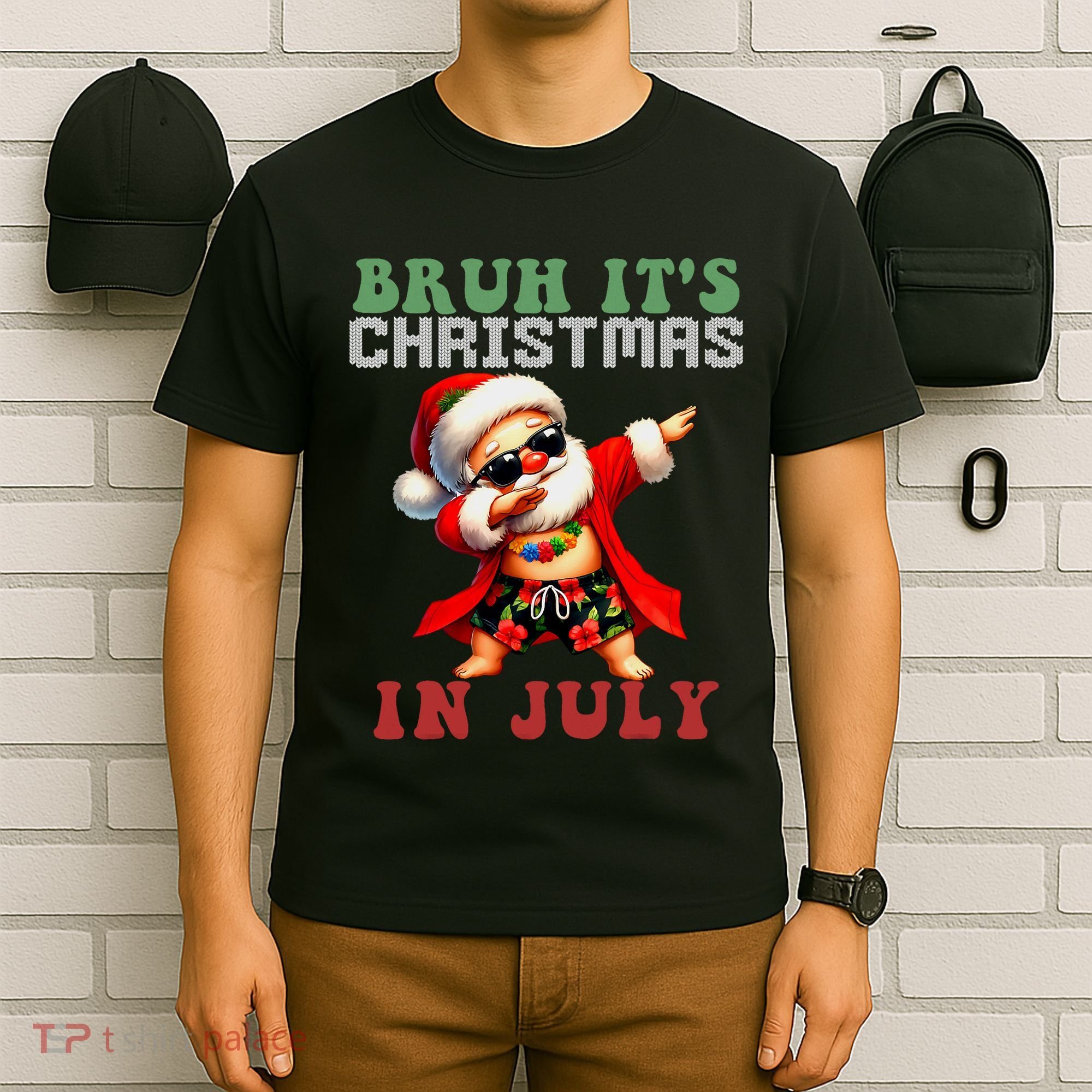Bruh ItS Christmas In July Dabbing Santa Beach Vacation T-Shirt