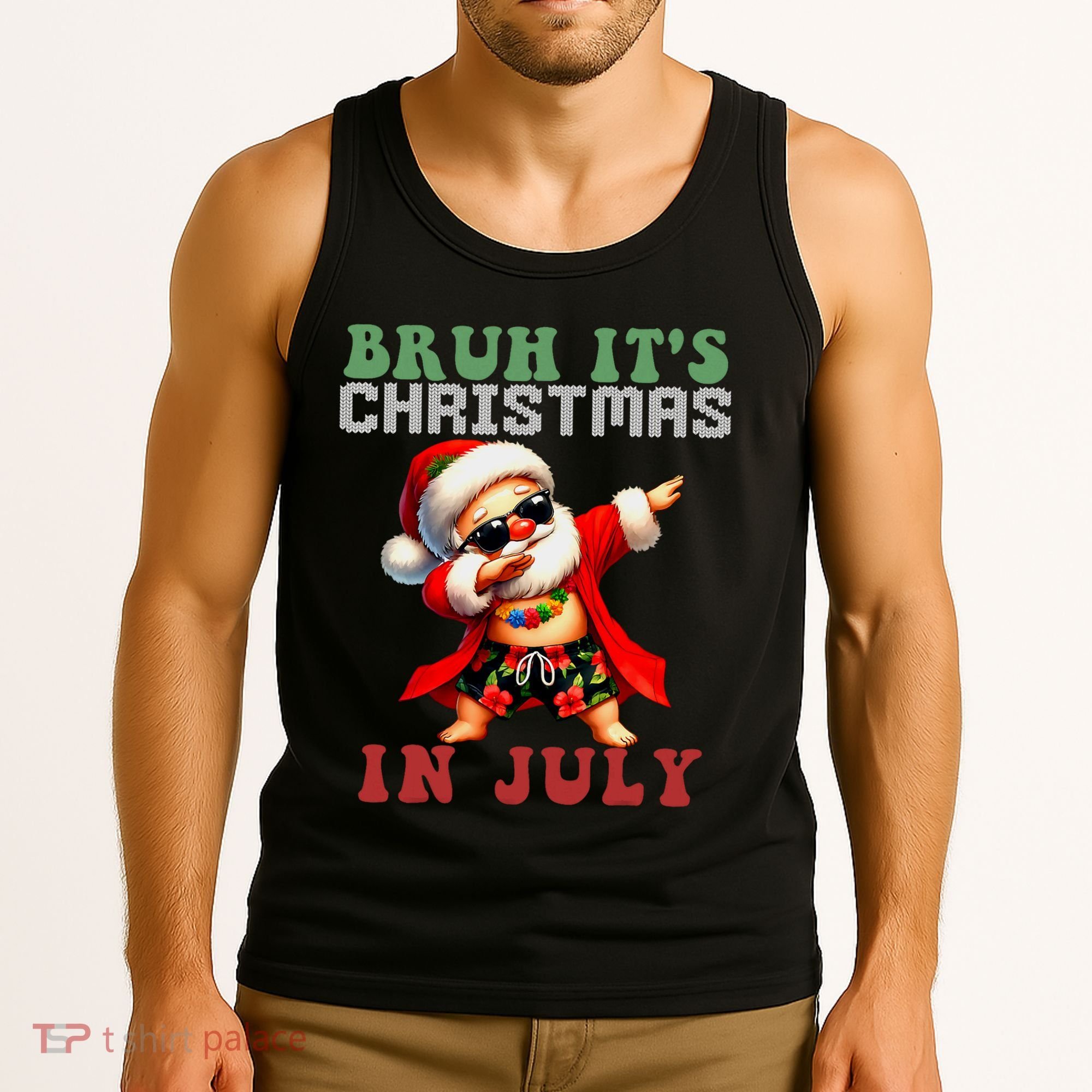 Bruh ItS Christmas In July Dabbing Santa Beach Vacation Tank Top