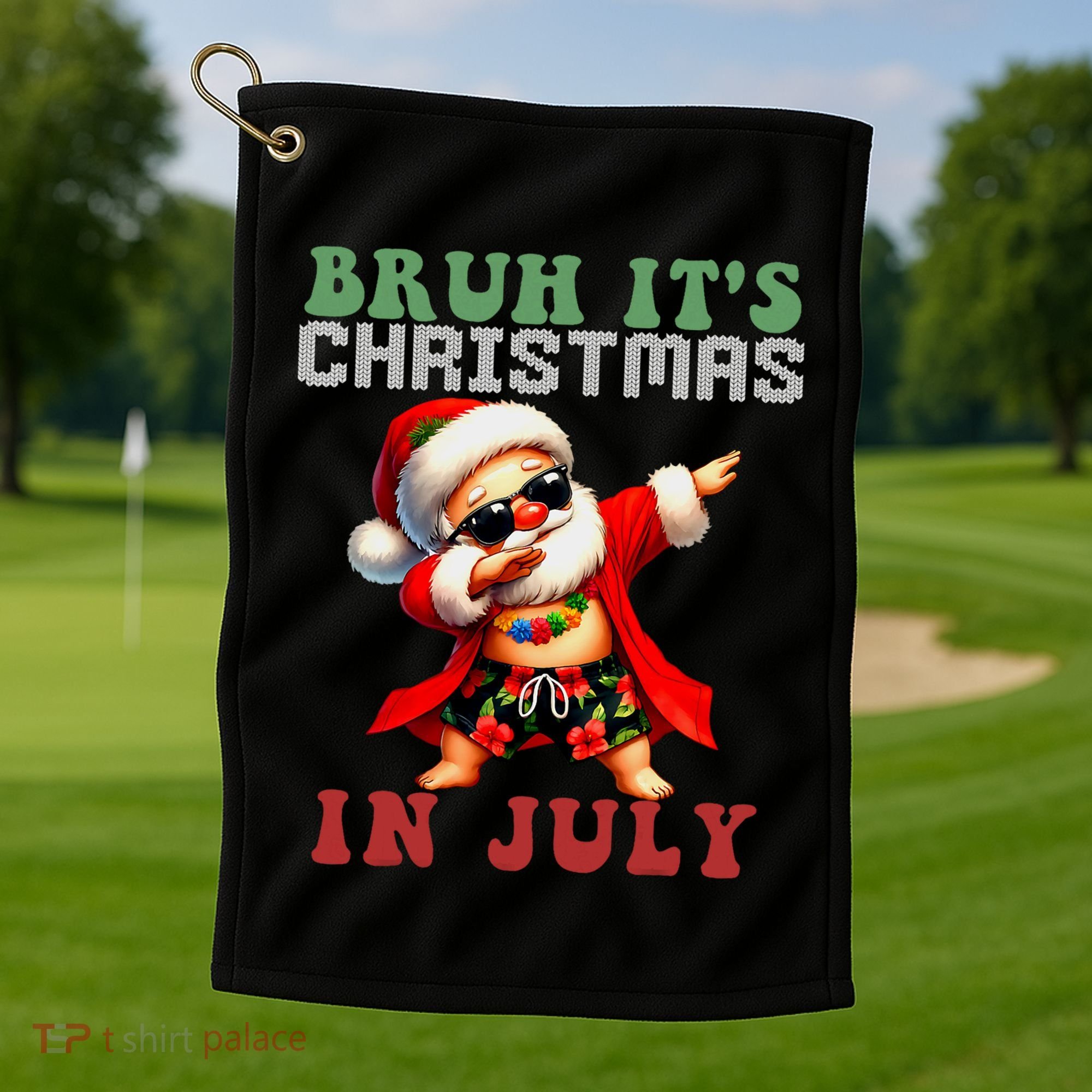Bruh ItS Christmas In July Dabbing Santa Beach Vacation Golf Towel
