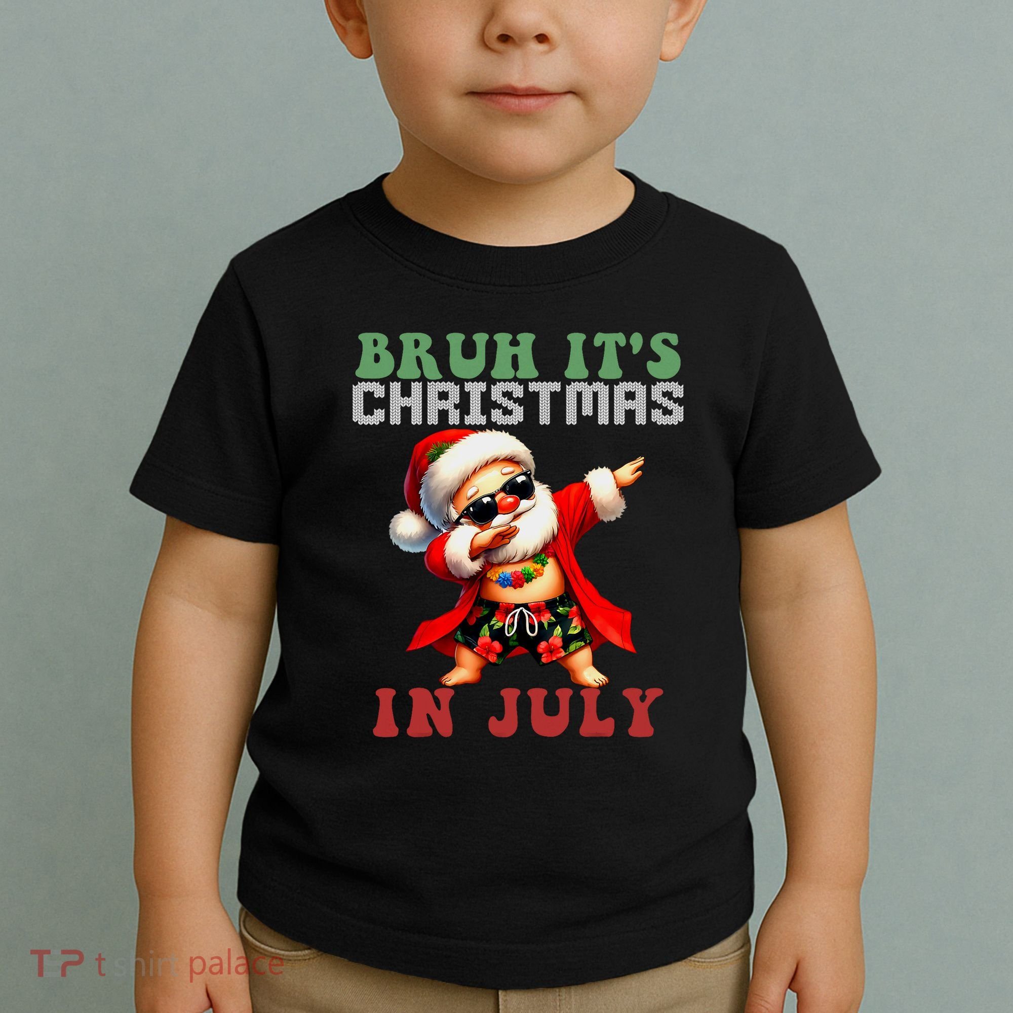 Bruh ItS Christmas In July Dabbing Santa Beach Vacation Toddler T-Shirt