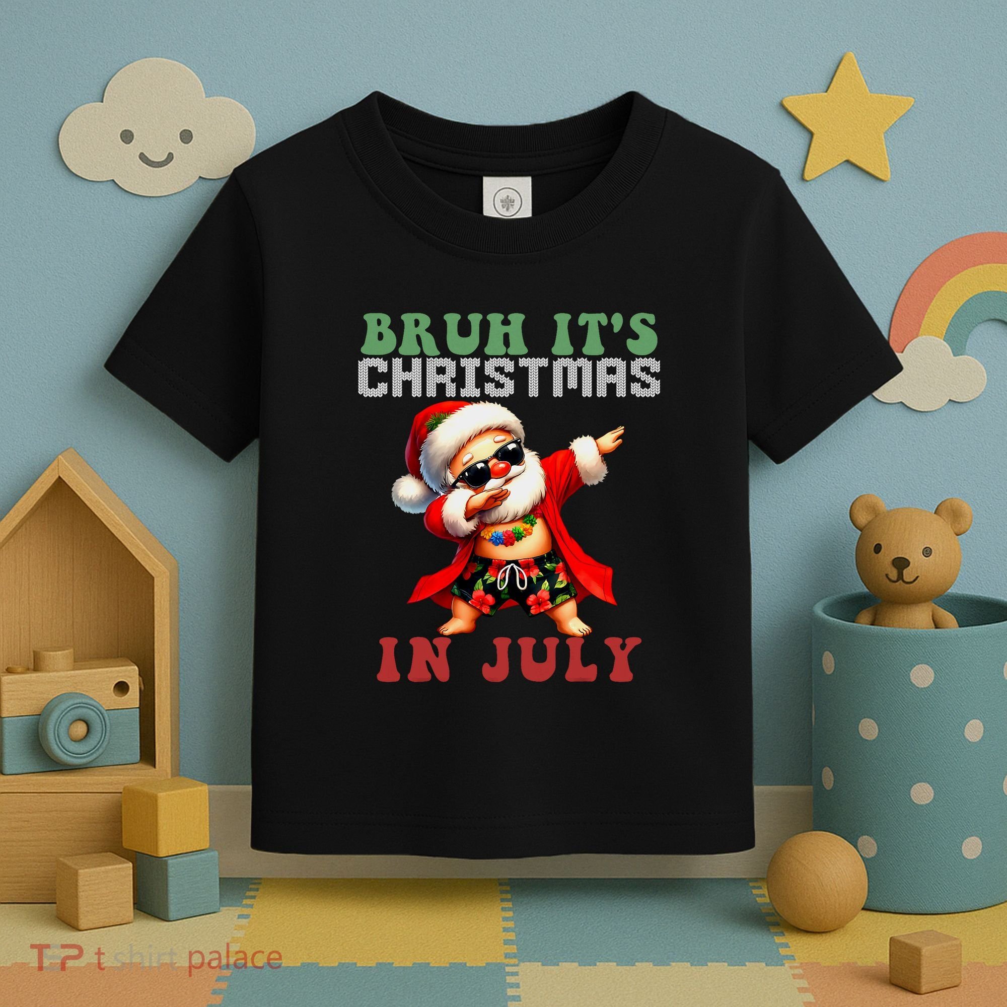 Bruh ItS Christmas In July Dabbing Santa Beach Vacation Toddler T-Shirt