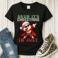 Bruh ItS Christmas In July Dabbing Santa Beach Vacation Women's T-Shirt thumb 3