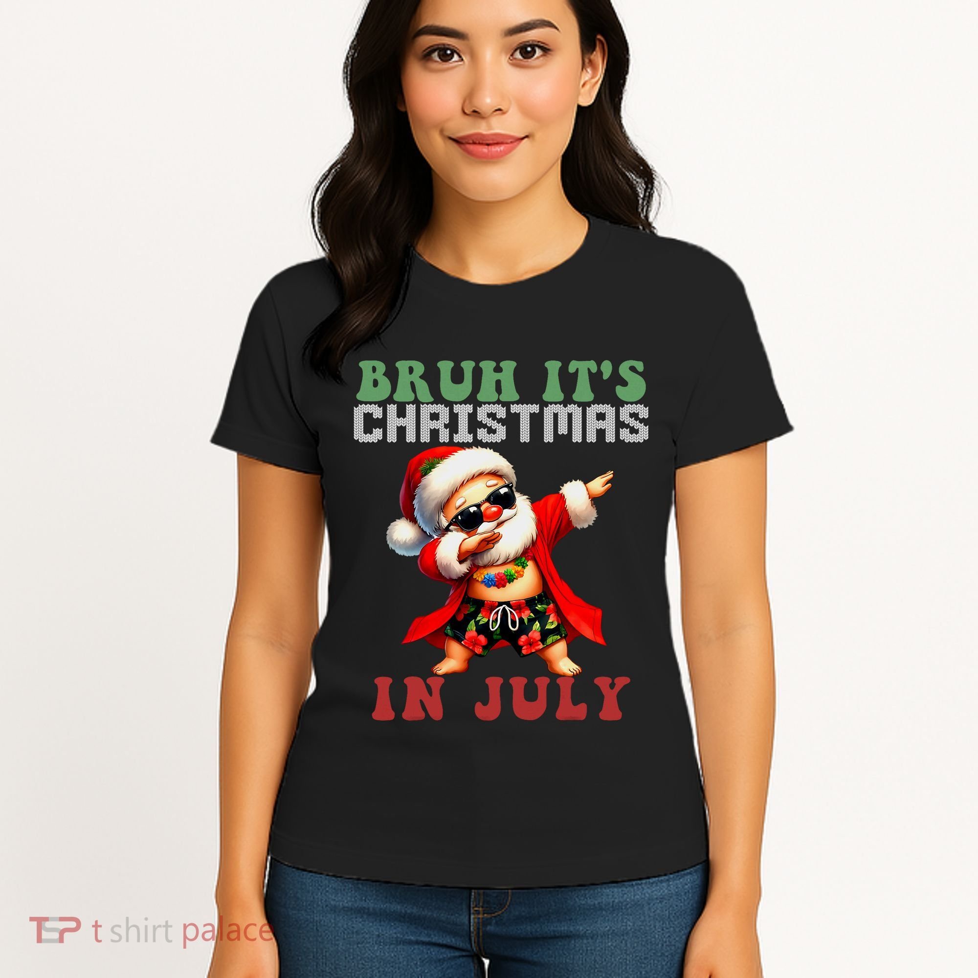 Bruh ItS Christmas In July Dabbing Santa Beach Vacation Women's T-Shirt