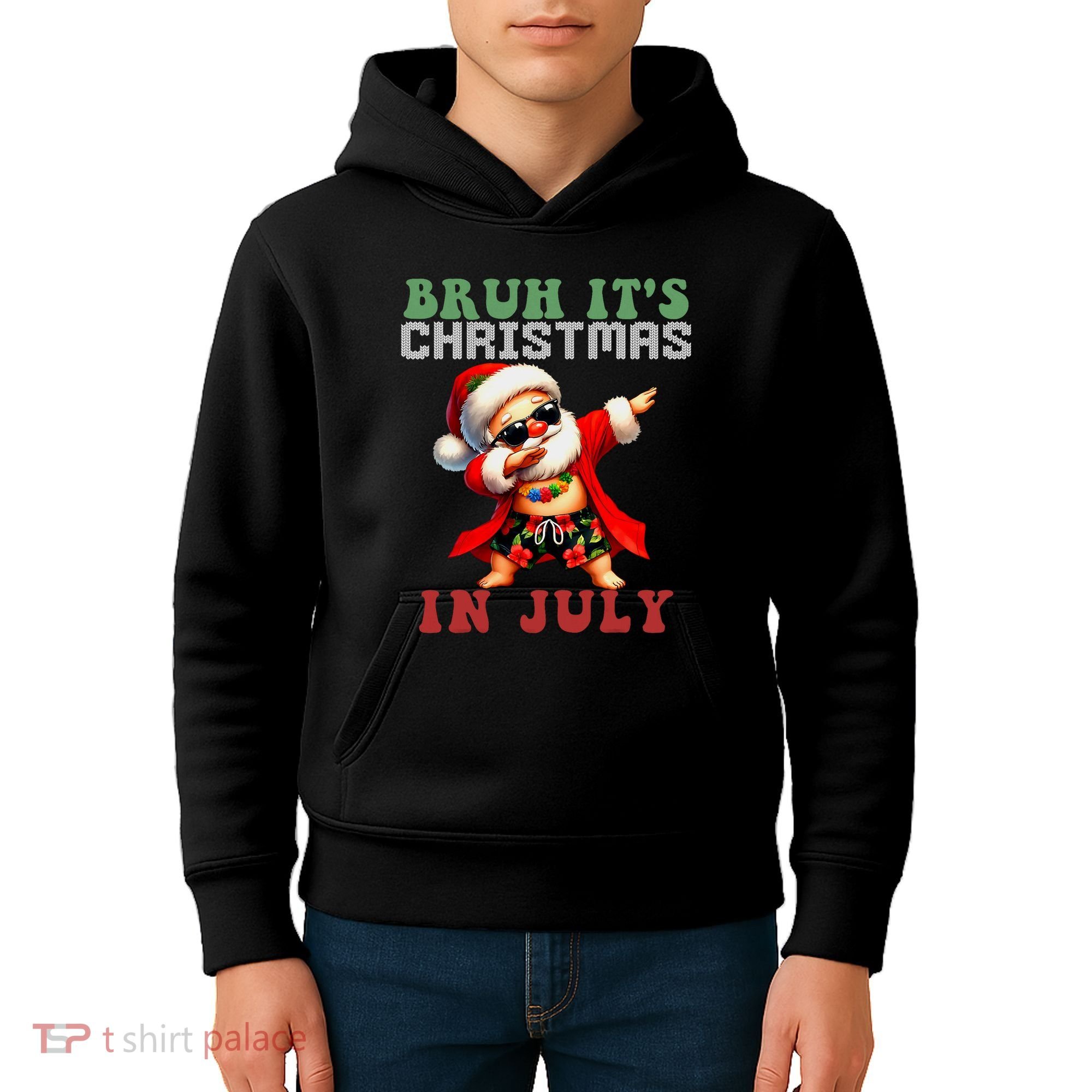 Bruh ItS Christmas In July Dabbing Santa Beach Vacation Kids Hoodie