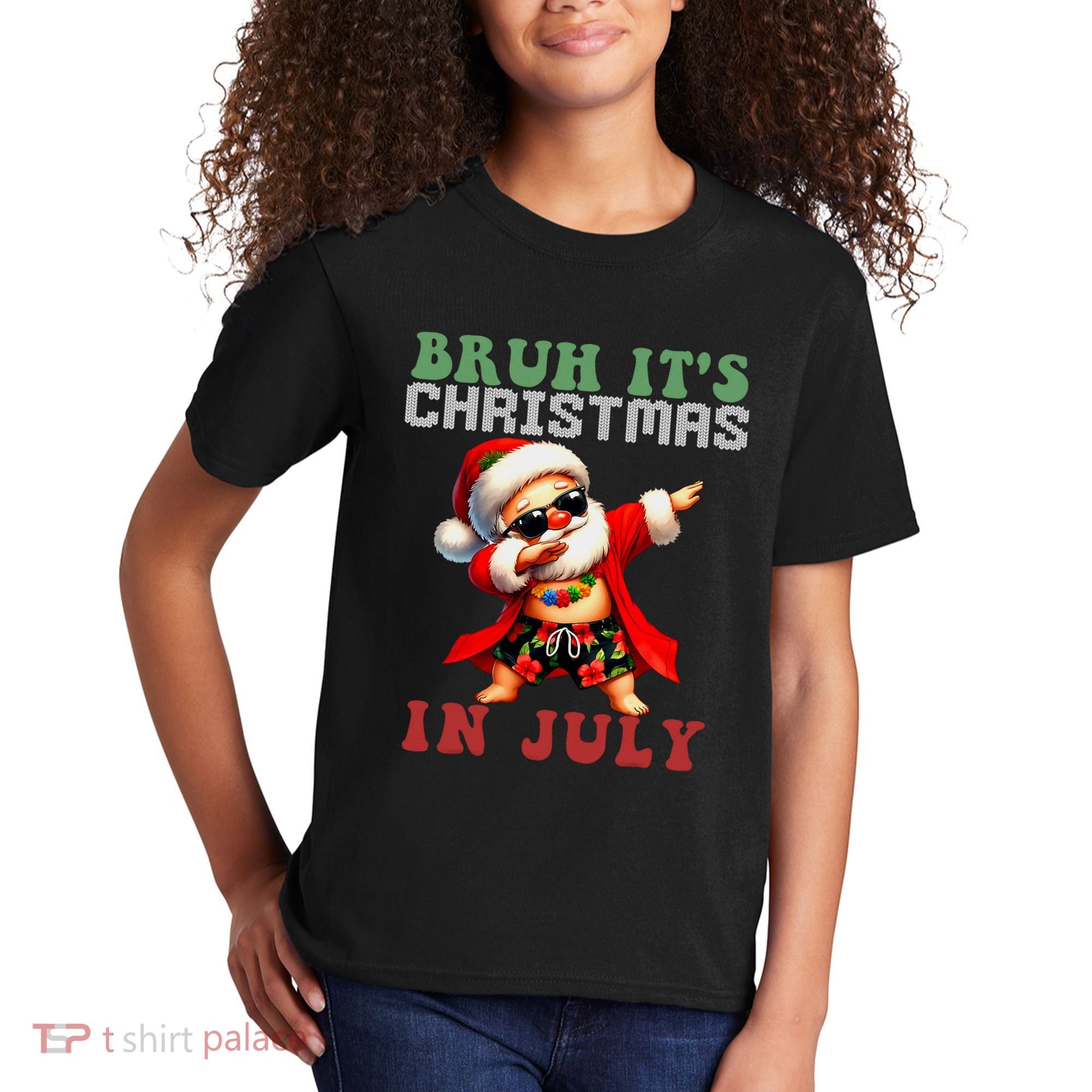 Bruh ItS Christmas In July Dabbing Santa Beach Vacation Kids T-Shirt
